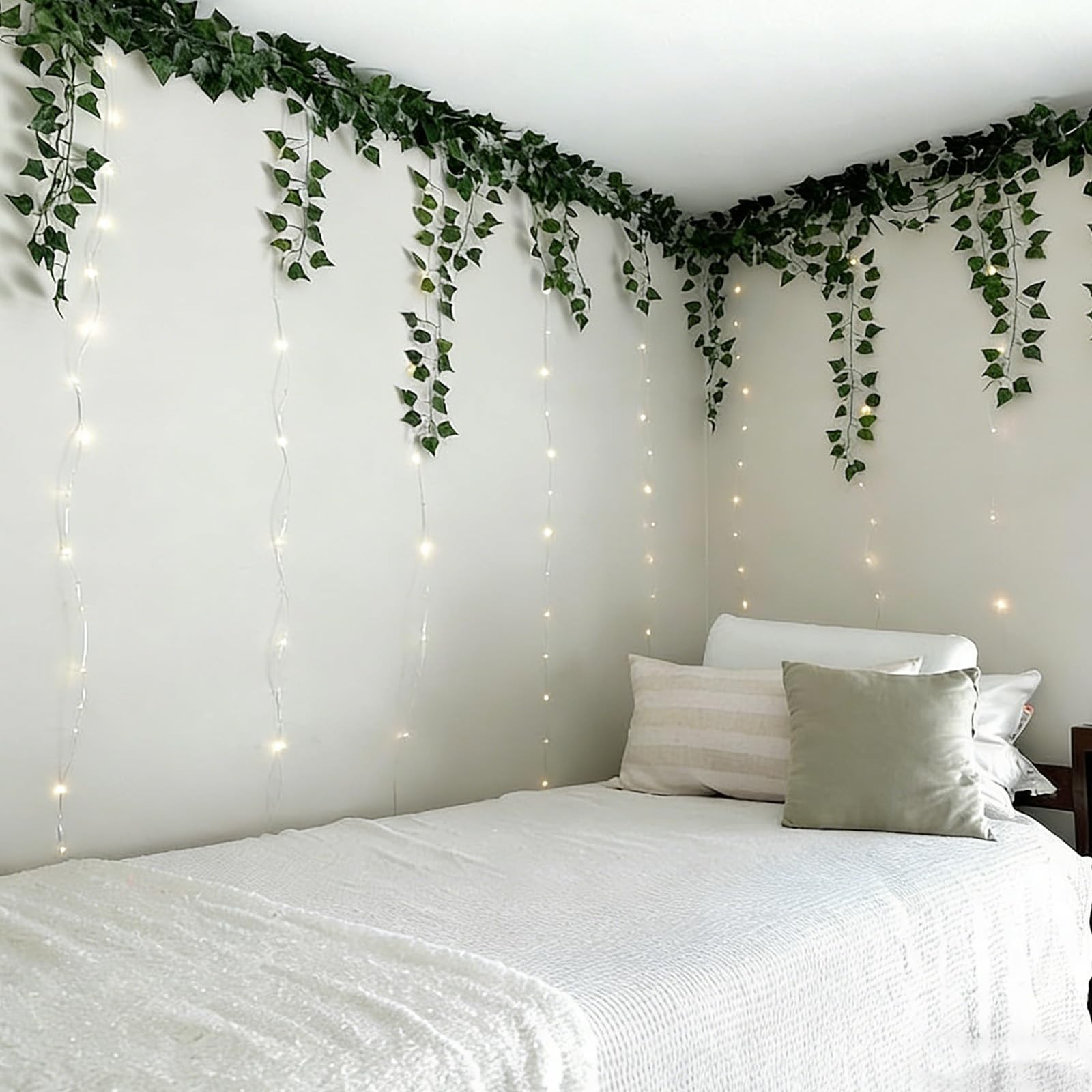 Vines Lights for Dorm with Artificial Ivy Vines Fairy Lights and Clear Wall H…