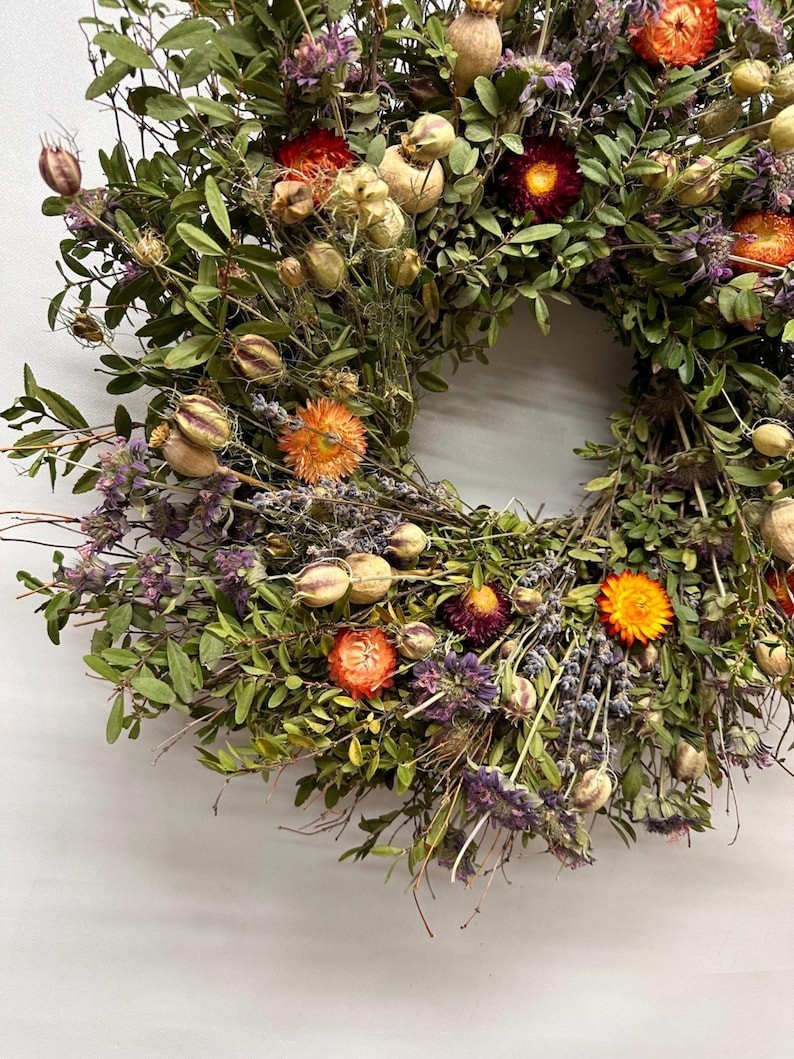 Golden hour blooms dried flower wreath. Wonderful Spring summer and fall natural