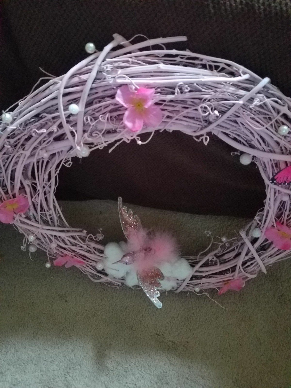 Beautiful handmade 24 in vine wreath ‘ ideal for breast cancer awareness month