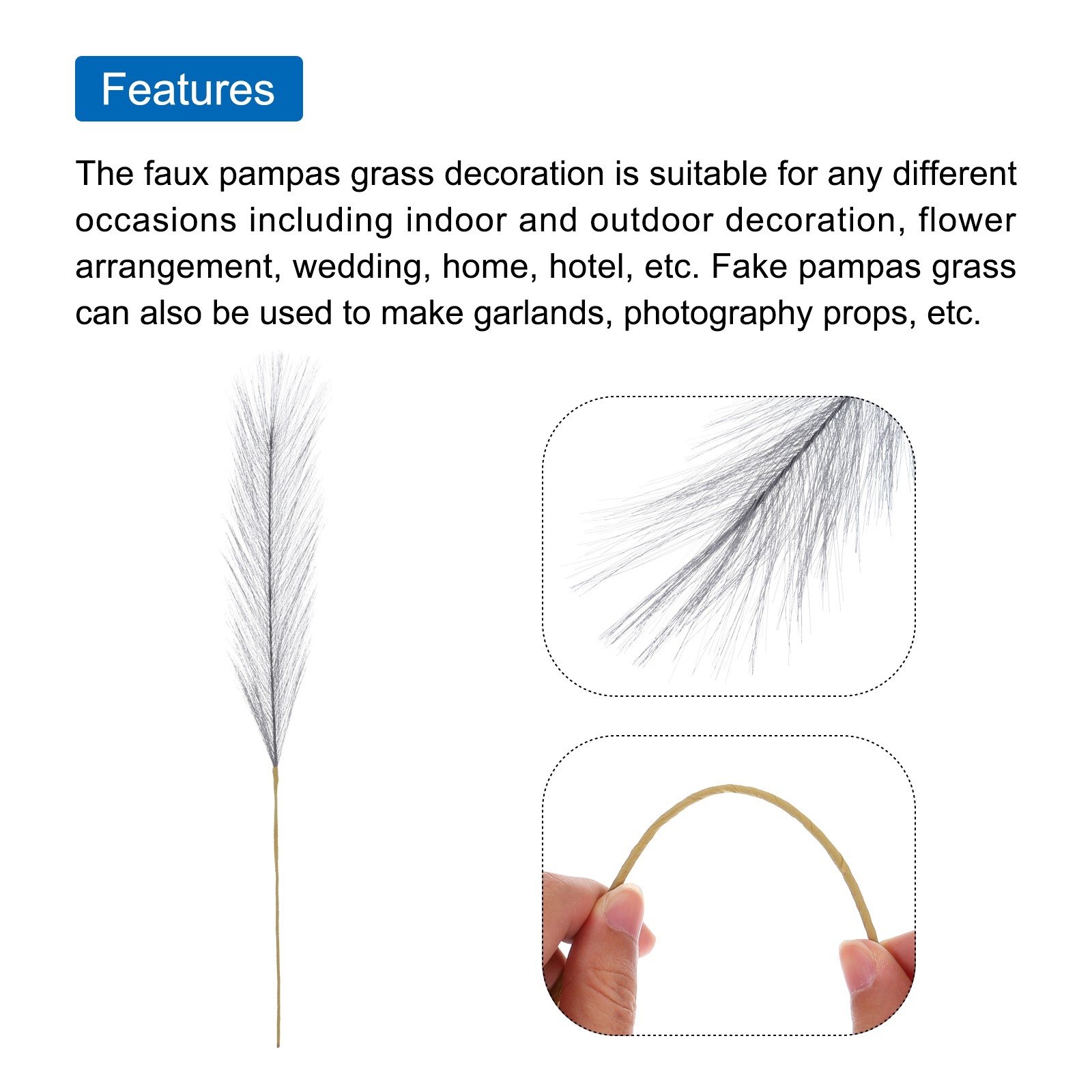 25Pcs Pampas Artificial Grass,21″ Fake Pampas for Wedding Decoration,Light Grey
