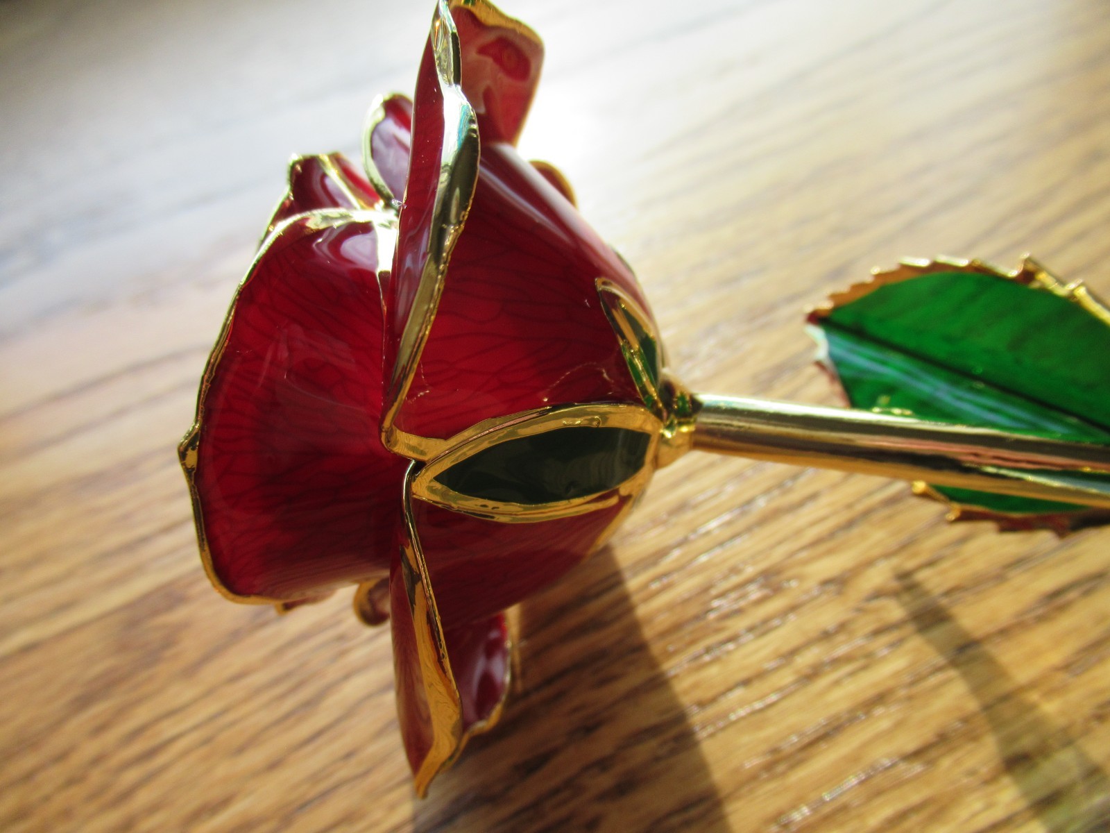 Lacquer Dipped 24k Gold Trimmed Real Preserved Red Rose 11″ Long