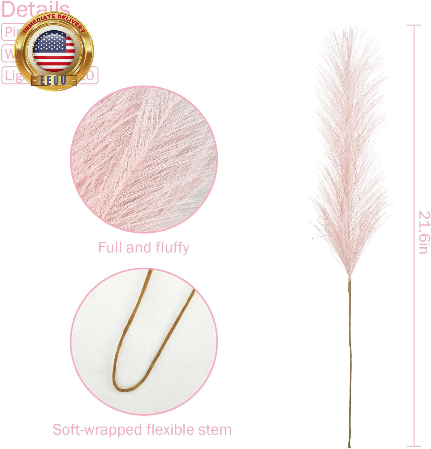 30Pcs Pink Faux Pampas Grass, 21.6In Fluffy Artificial Colored Pompas Grass Shor