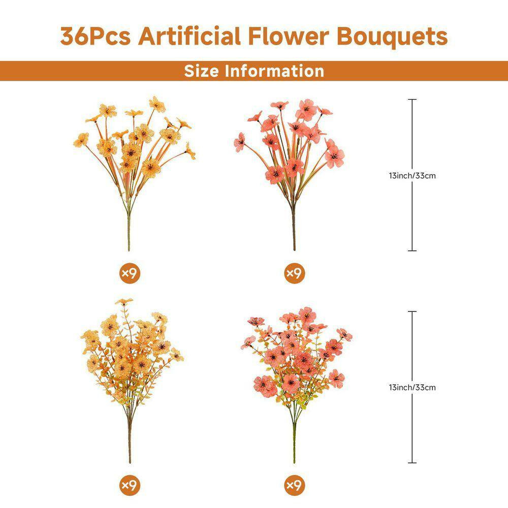 12.6 In. H Orange and Red Artificial Fall Mums Flowers with Faux Eucalyptus for