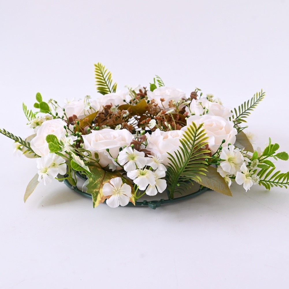Vintage-Style Artificial Wreath 35cm Silk Roses Spring Decor for Home Office