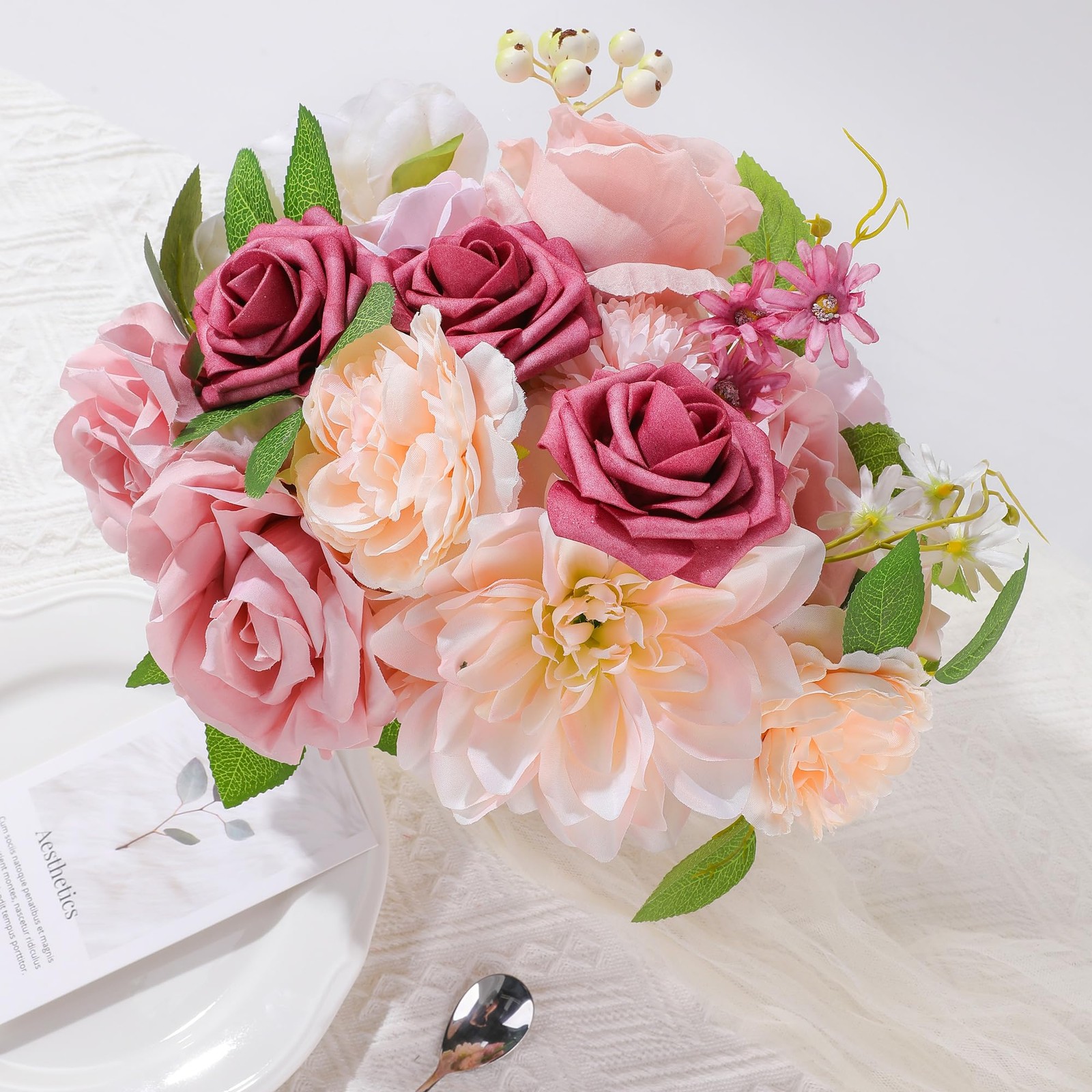 AGIRL Rose Artificial Flowers Combo Fake Flowers Pink Roses Silk Flowers with…