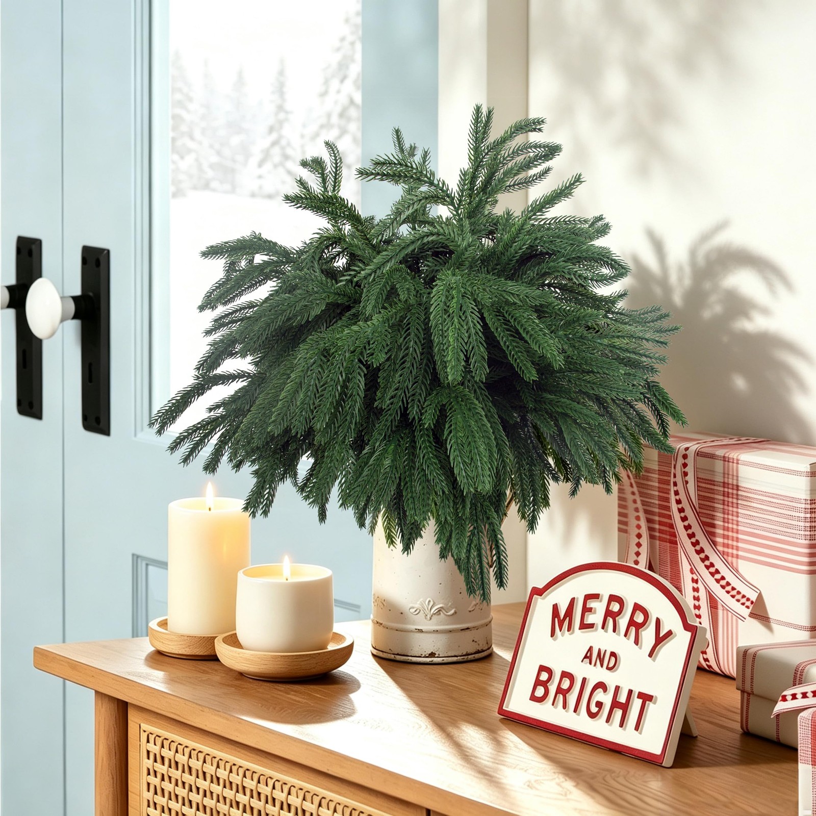 12 Pcs Artificial Norfolk Pine Branches, Norfolk Pine Artificial Pine Stems D…
