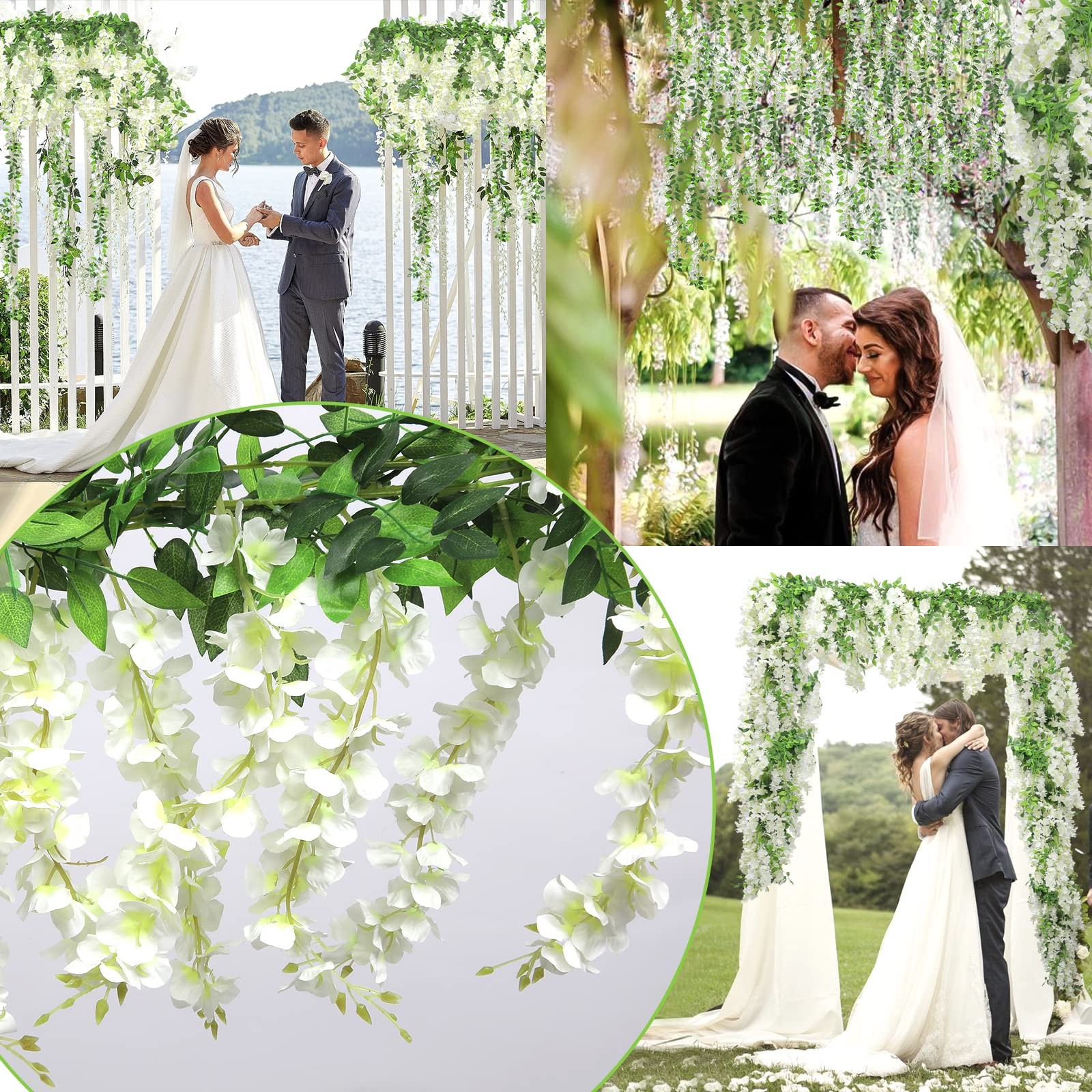 Wisteria Artificial Flowers Garland, 2Pcs Total 14.4FT White Wisteria Hanging…