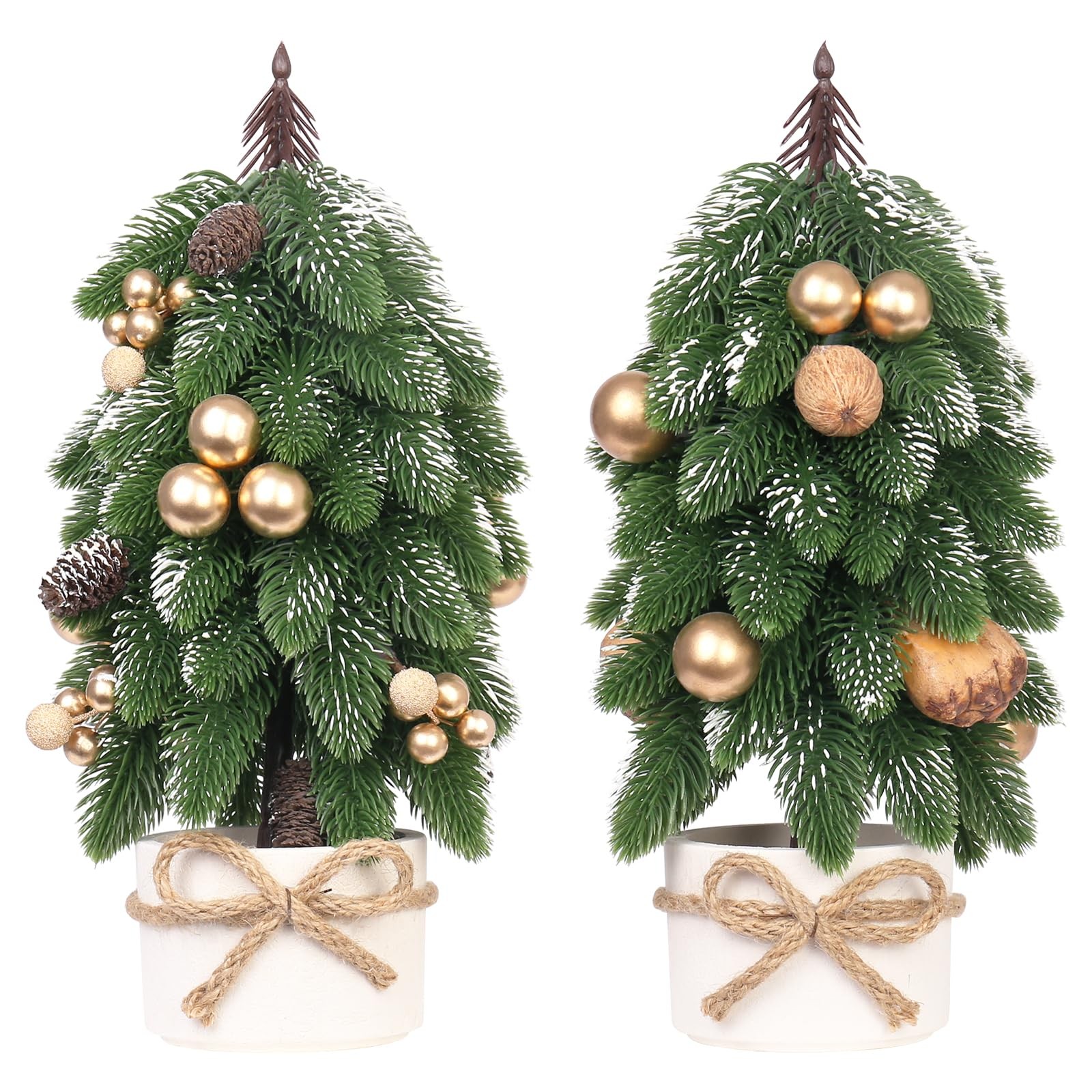 2 PCS Artificial Gold Berry Pinecone Small Mini Tabletop Christmas Tree Holiday