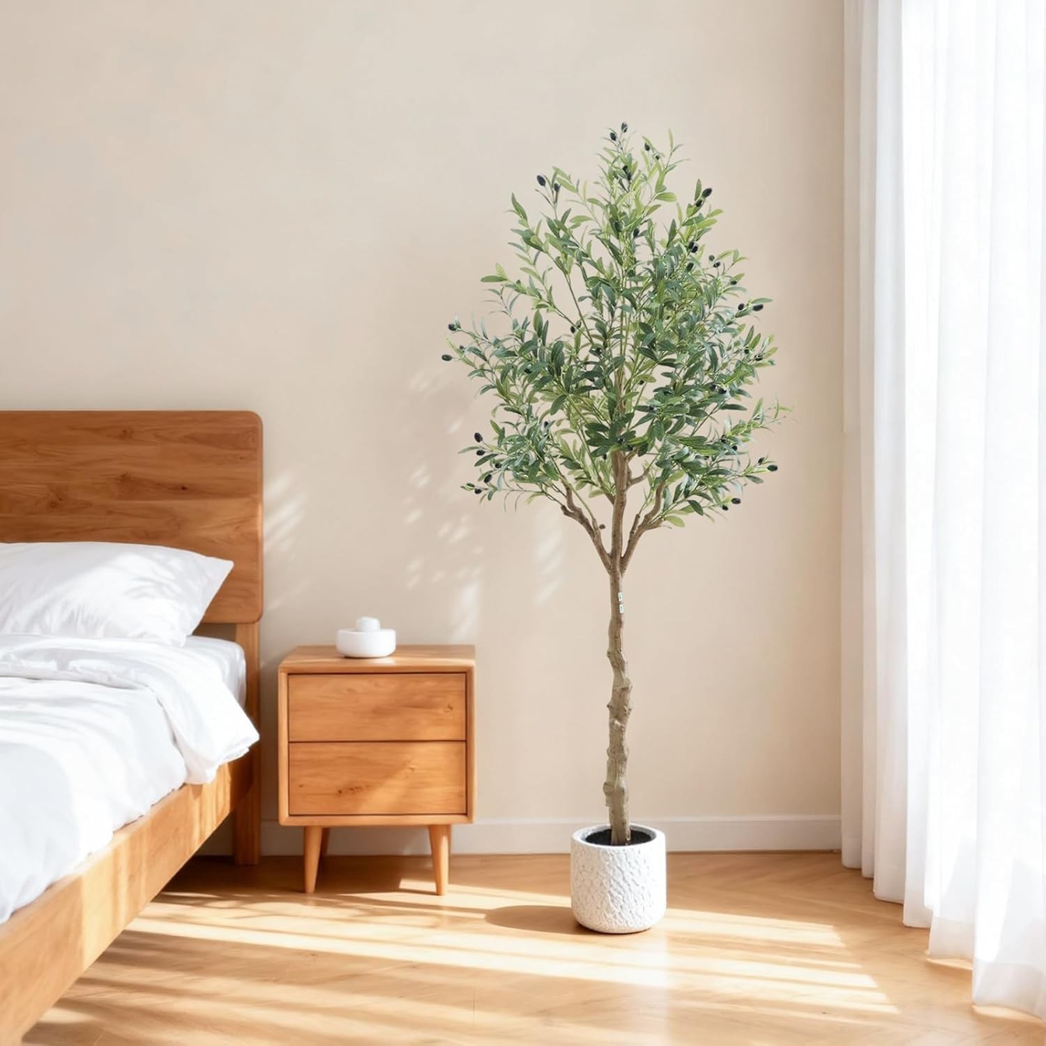 Artificial Olive Tree 5/6/7FT Tall Fake Plants with White Pot for Home Office