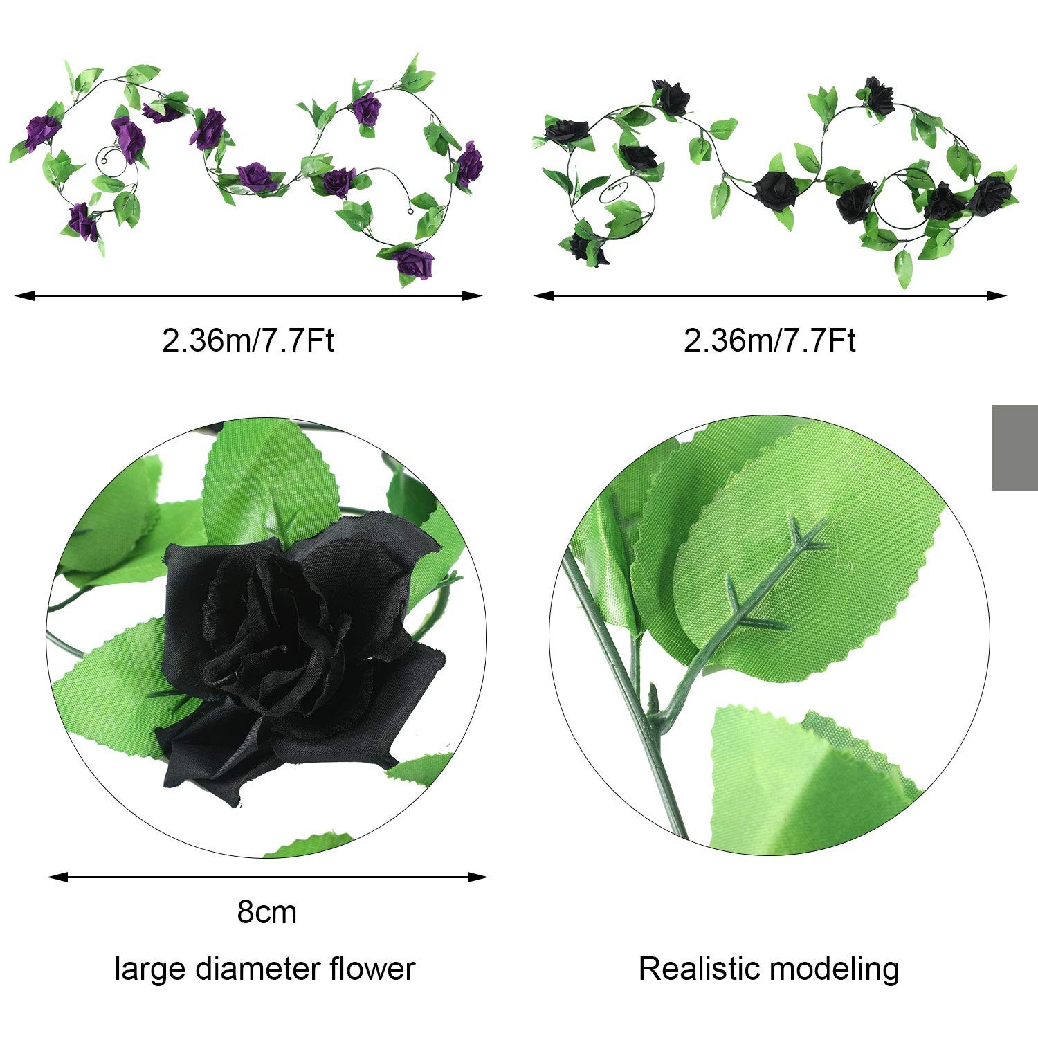 4 Pieces 7.7 Feet Fake Rose Vine Artificial Vine with Flowers Rose Garland Vi…