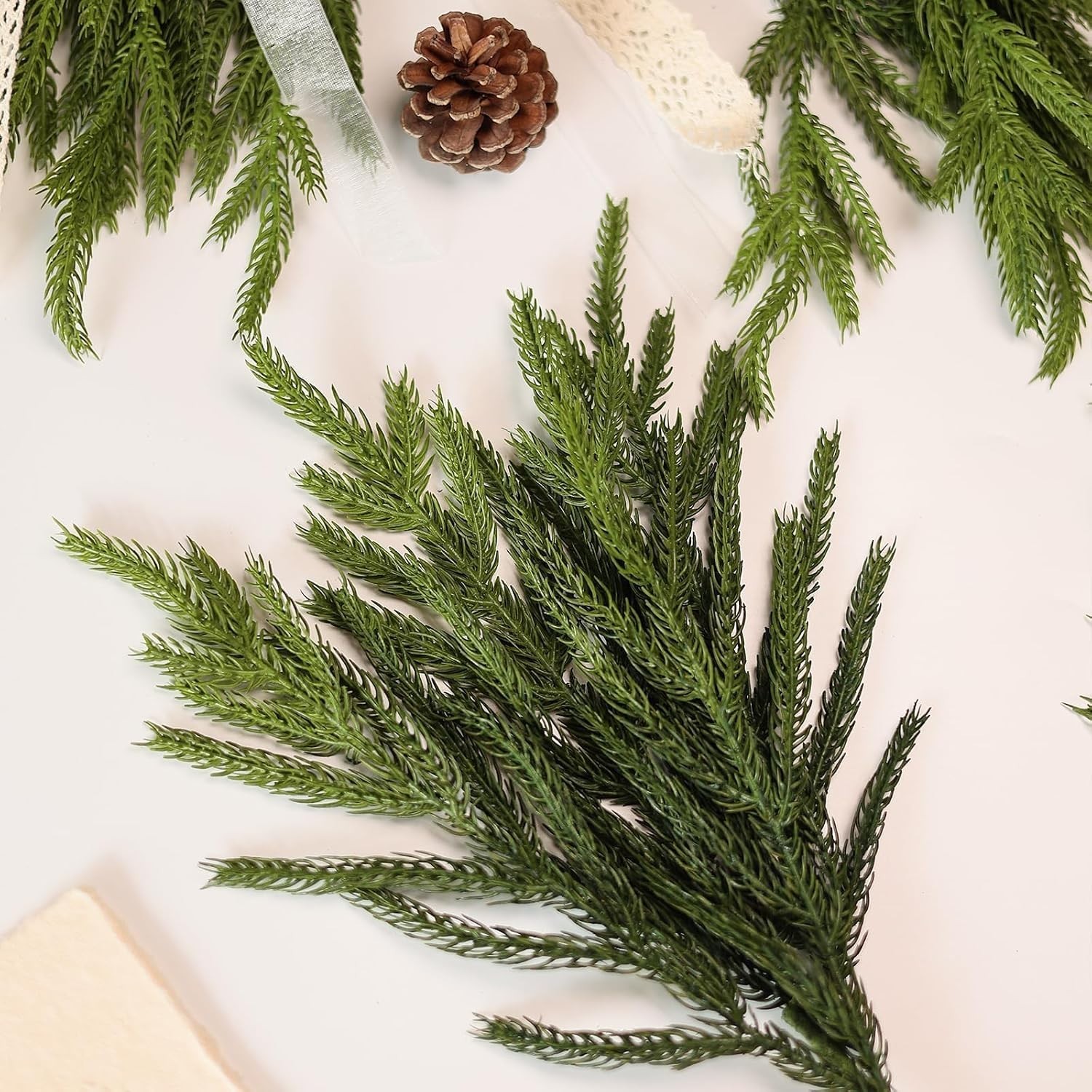 20 Pcs 18″Lifelike Touch Artificial Norfolk Pine Branches for Christmas | Rea…
