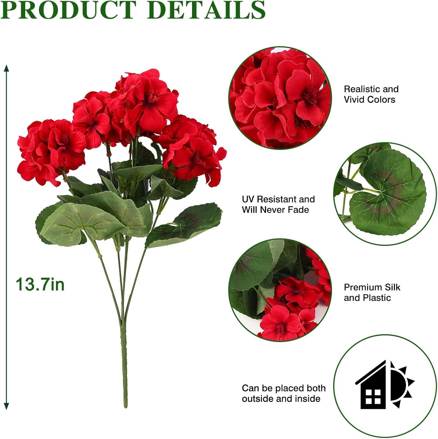 Vibrant Silk Red Geraniums – 6 Bundles for Effortless Home Decor & Gardens