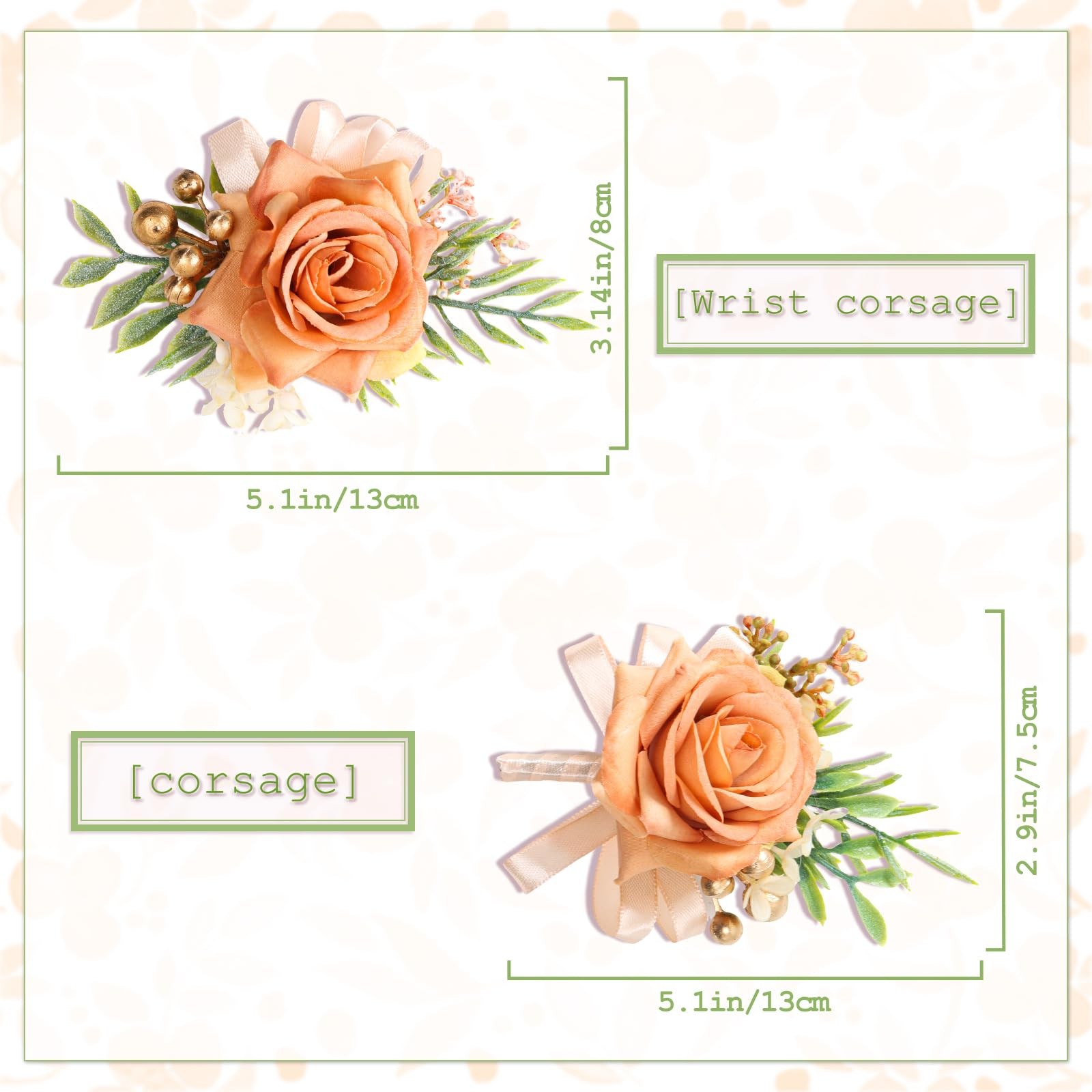 2 PCS Rose Wrist Corsage Boutonniere Set Wedding Artificial Flowers Orange