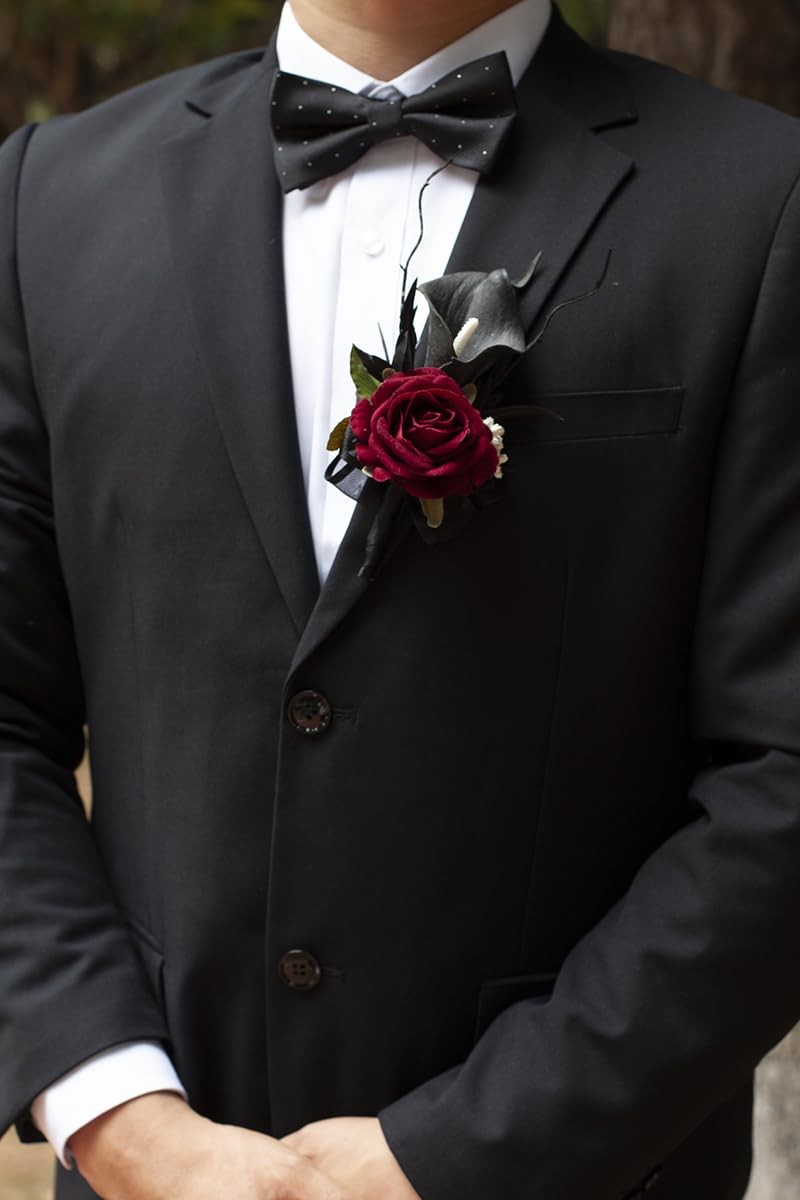 Black Burgundy Calla Lily Corsage and Boutonniere Set for Weddings and Proms