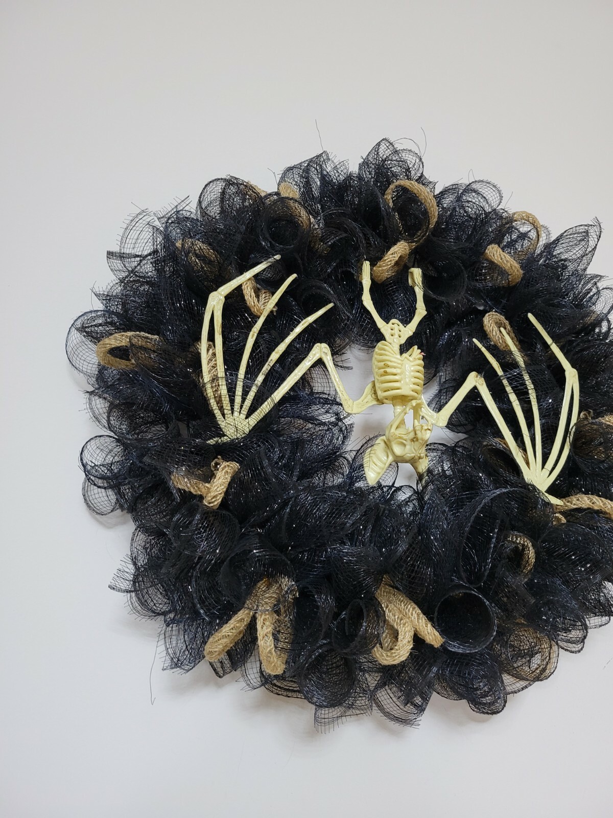 Skeleton Bat WREATH Deco Mesh Front Door Wall Decor Decoration Halloween black