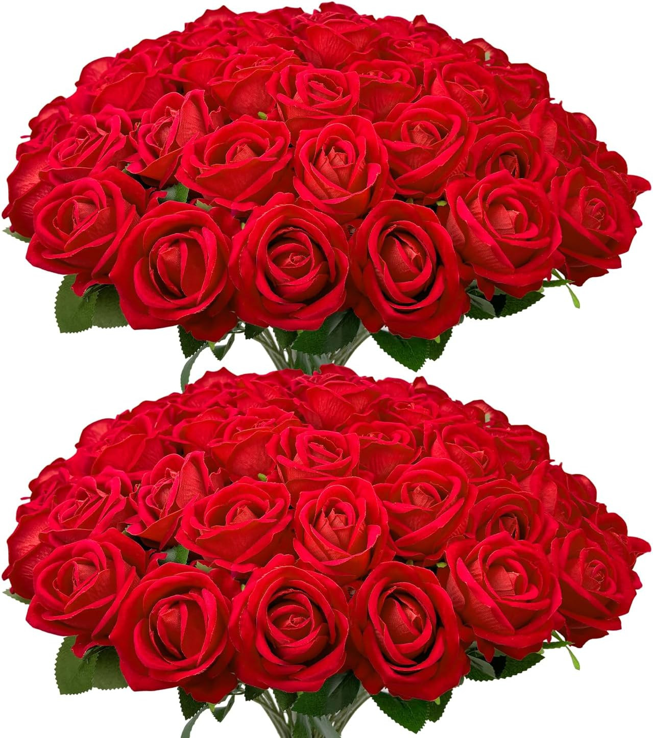 Bulk Artificial Flowers 50 PCS, Fake Velvet Silk Blue Roses with Long Stems Real