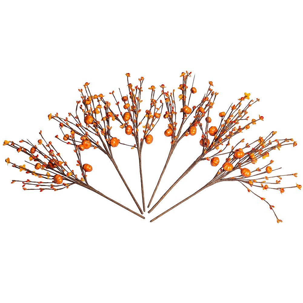 6 Pack Fall Stems 17″ Tall Orange Pumpkin Picks Fall Branches for Vases Cente…