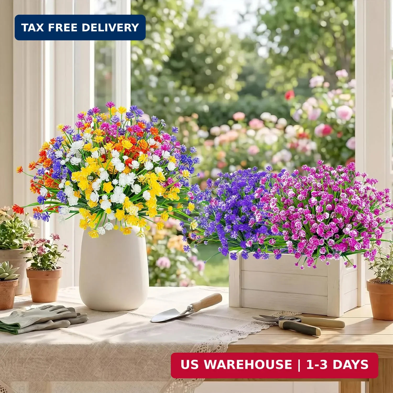 Ouddy Decor 12 Bundles Artificial Flowers for Outdoors UV Resistant Fake Plastic