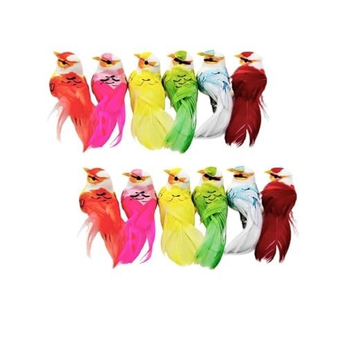 NEW 12pcs Feathered Artificial Birds with Clips for Christmas Tree Wreath