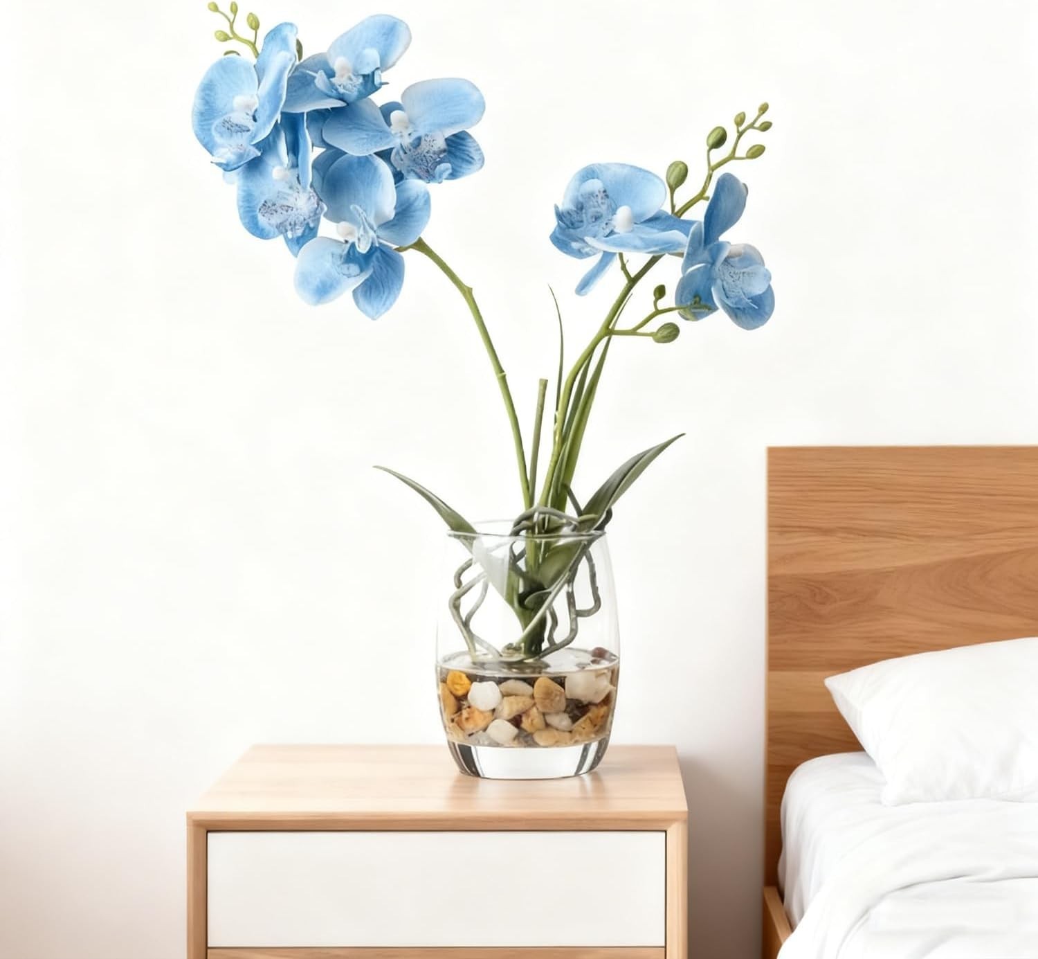 Elegant Artificial Blue Orchid Arrangement in Glass Vase – 14.5 Inch Centerpiece