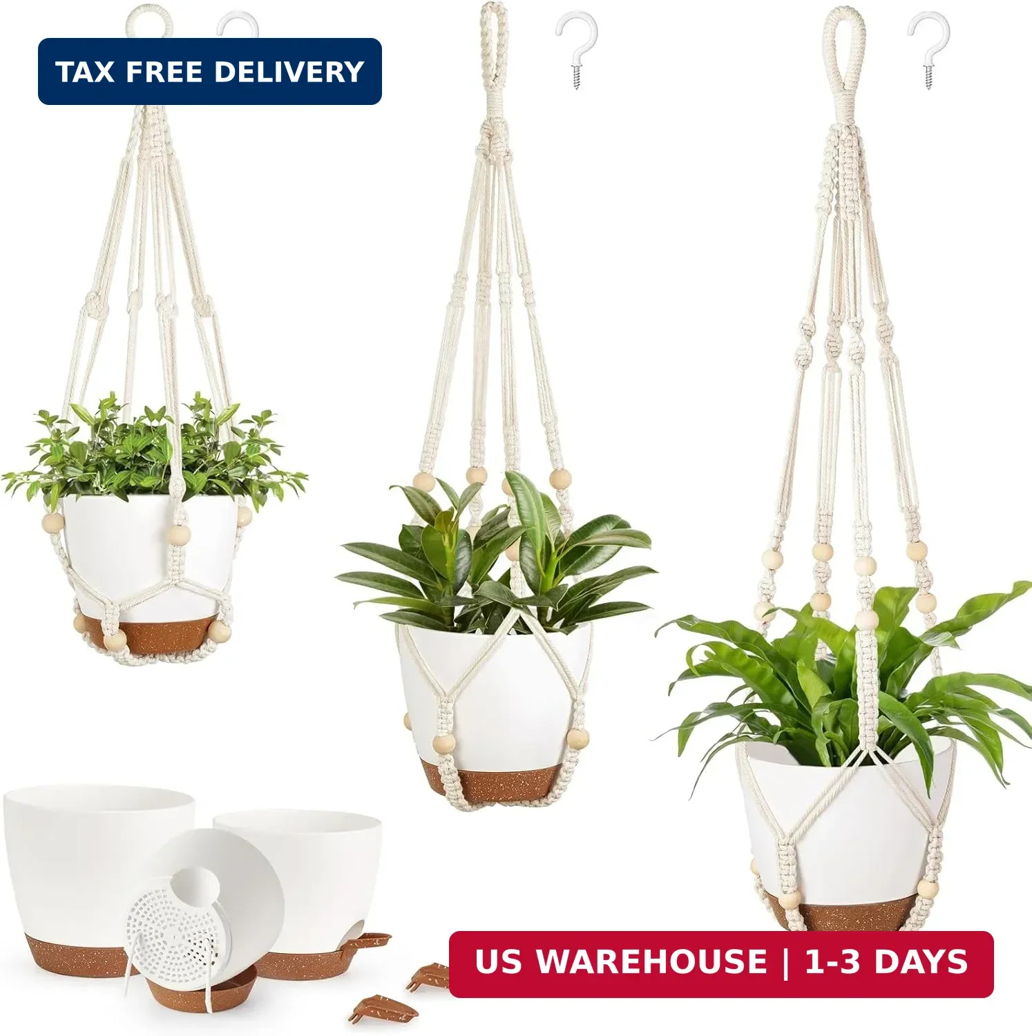 Mkono 3 Pack Hanging Planters for Indoor Plants with Self Watering, Outdoor Hang