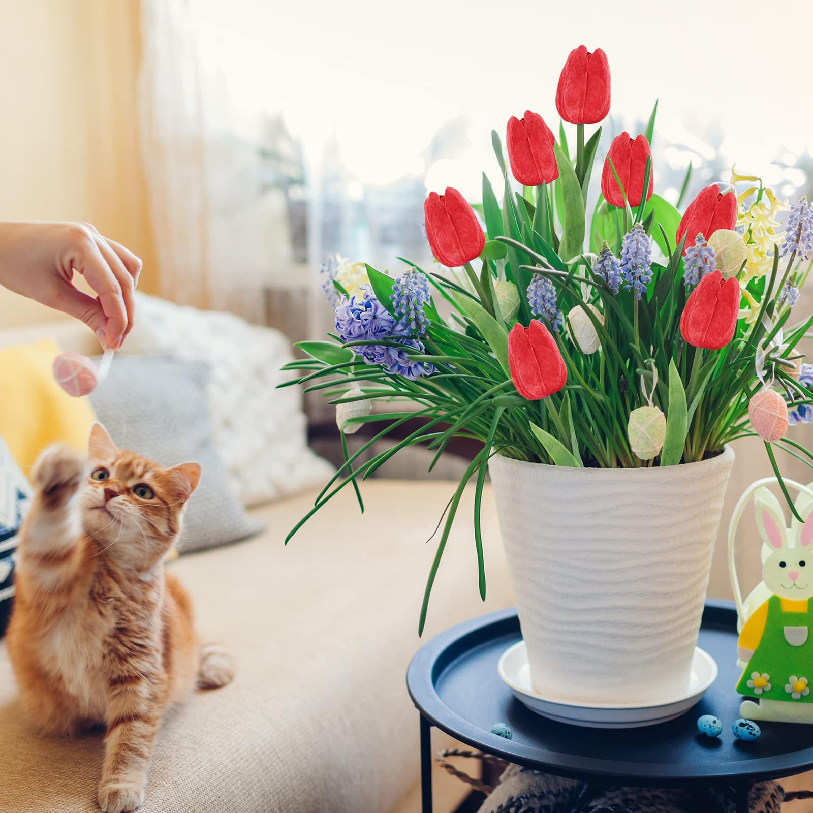 20 Pcs Artificial Red Tulip Flowers Faux Tulip Stems PU Real Touch Tulips 13.7 T