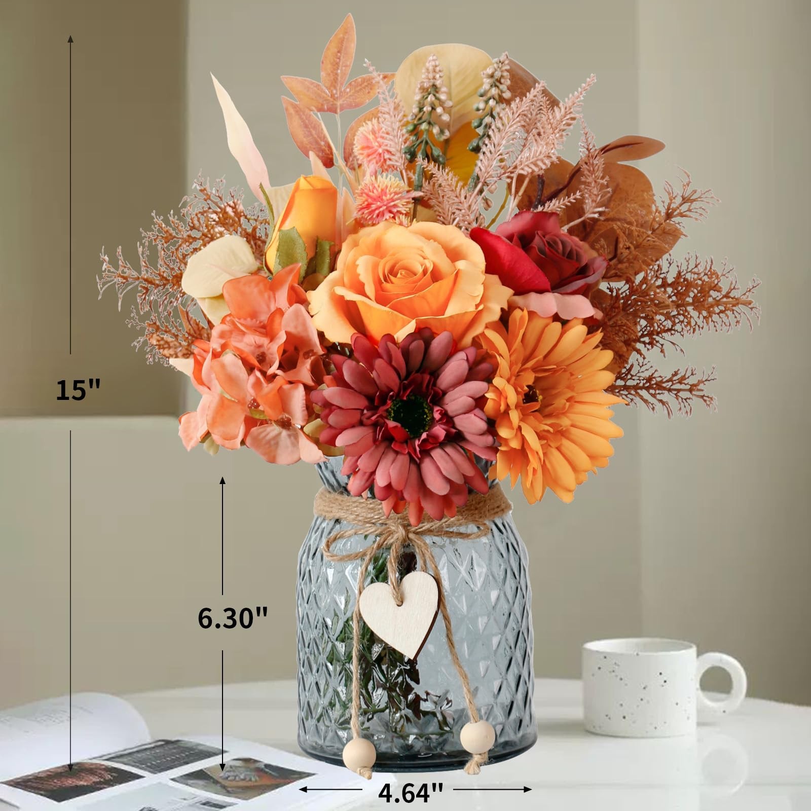 Fake Fall Flowers in Vase,Fall Silk Flower Arrangements,Fall Centerpieces for