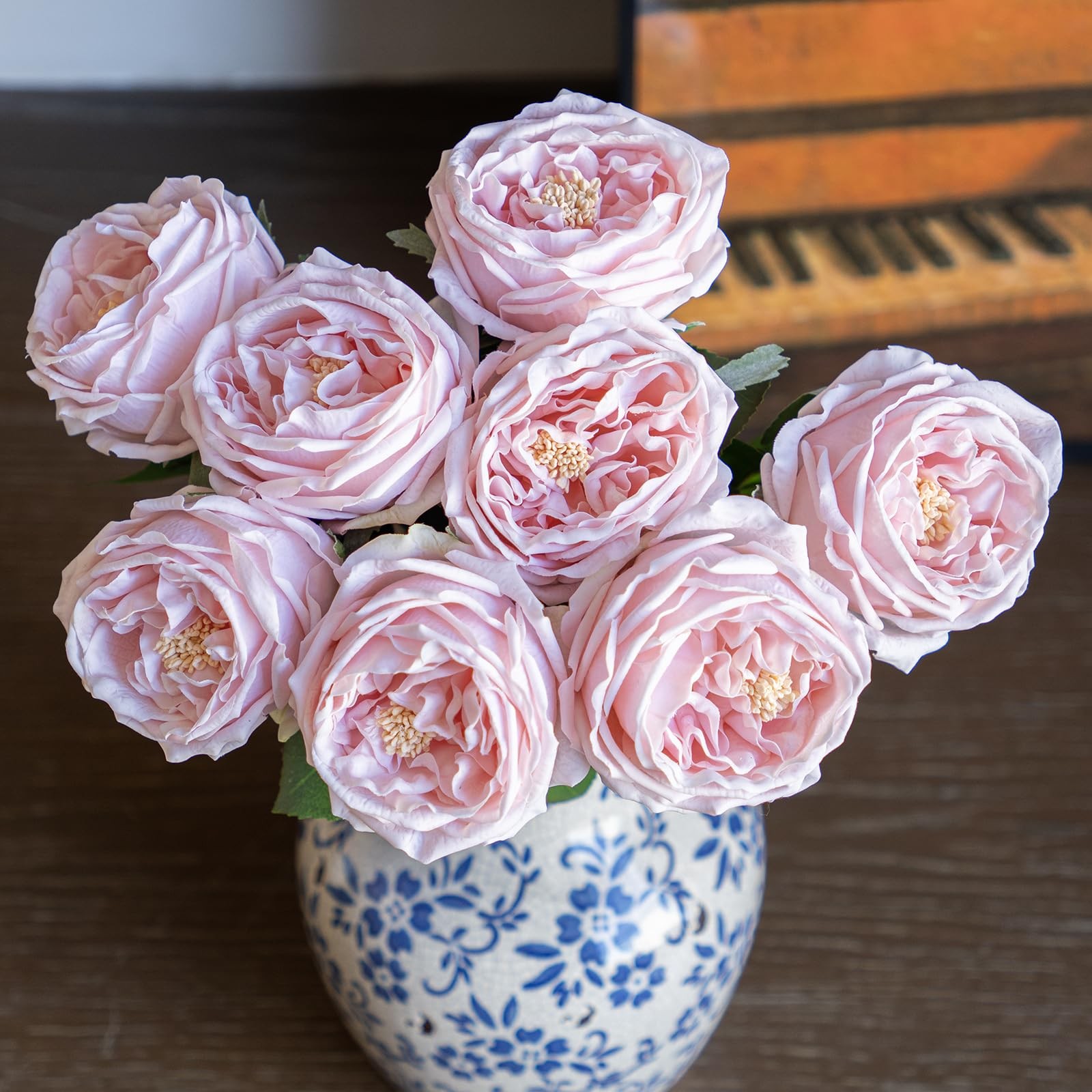 4 Pcs Light Pink Real Touch Artificial Austin Rose Peony Latex Fake Flower