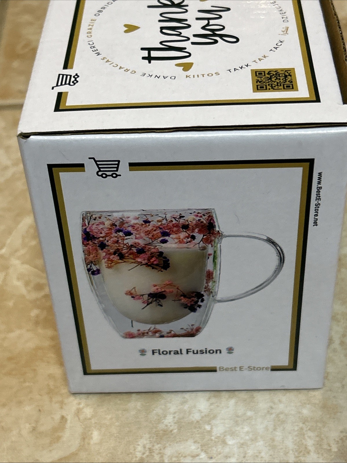 Floral Fusion Plastic Mug Double Wall Clear Coffee Tea Cup Botanical Dry Flower