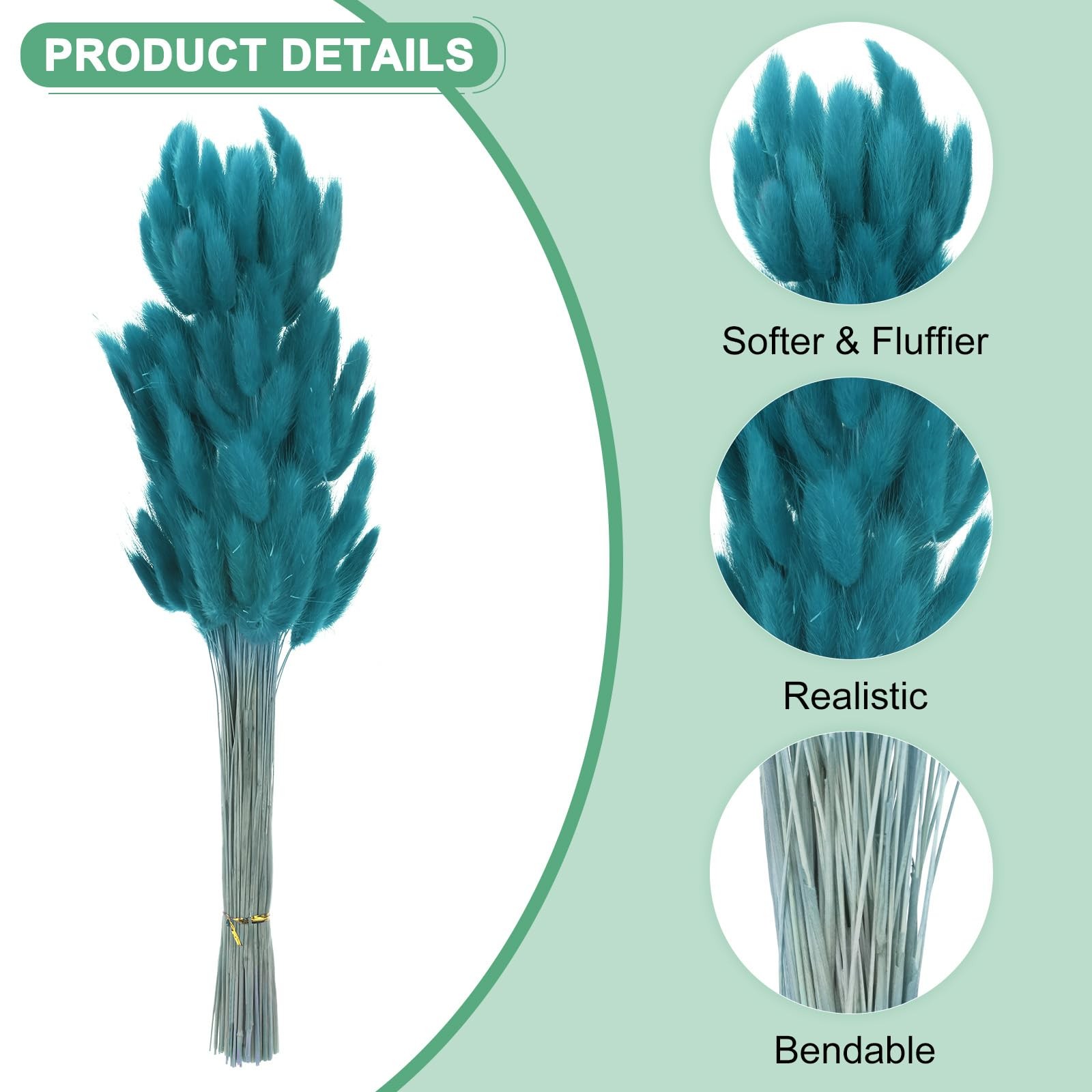 120 PCS Bunny Tails Grass 17 Inch Fluffy Rabbit Tail Dried Flowers Blue Green