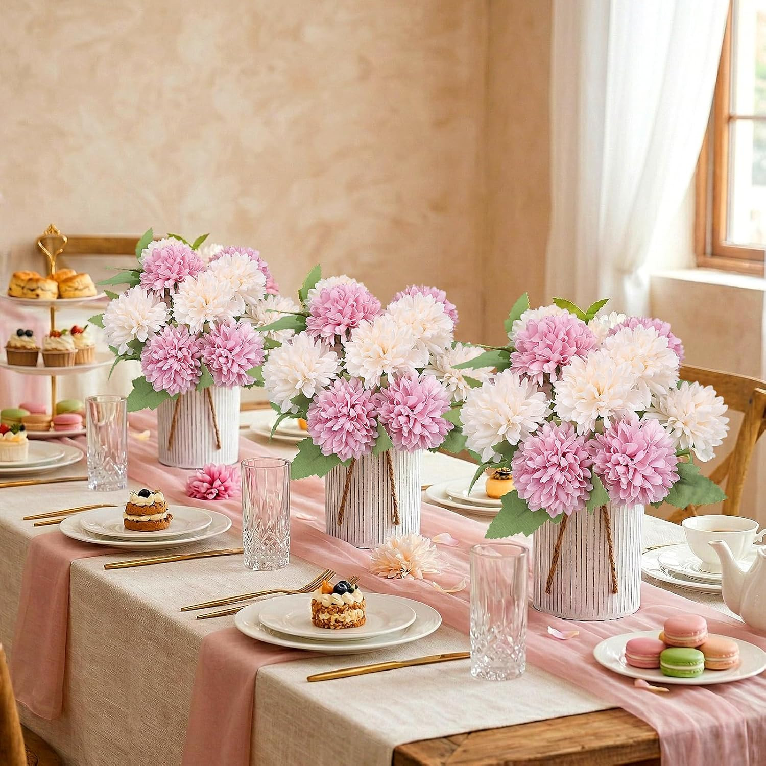 Pre-Made Flower Table Centerpieces, Set of 6 Artificial Silk Chrysanthemum with