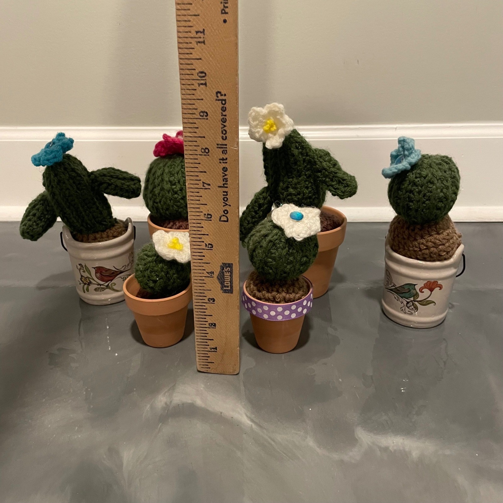 Handmade Crochet Cactus Succulent Set of 6 Potted Yarn Plants Decor Multi Color