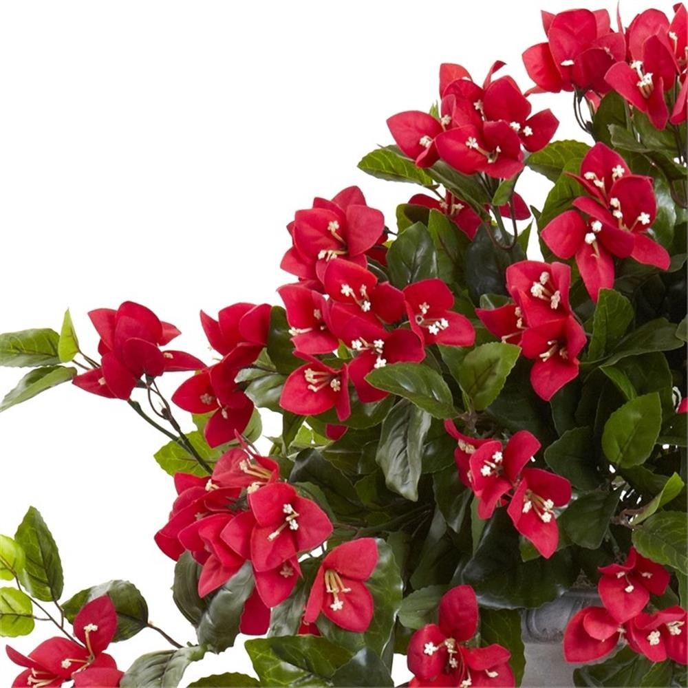 Pemberly Row Bougainvillea Flowering Silk Plant with Decorative Urn – Red/Gray