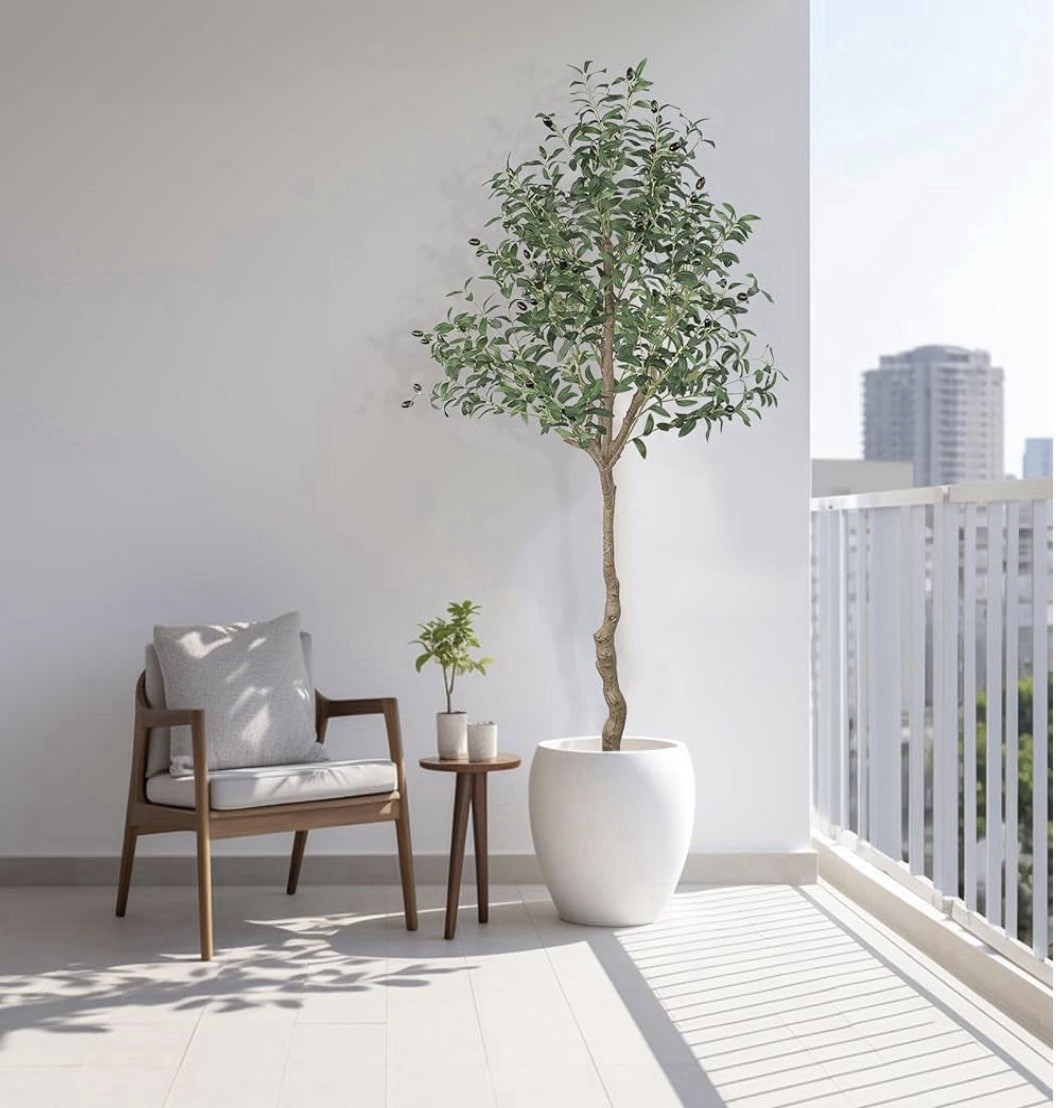 6ft Artificial Olive Tree with Silk Leaves, Fruits, Fake Plant, Pot