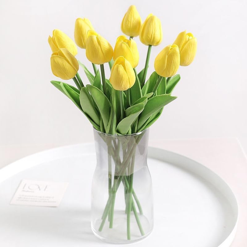 10 PCS Yellow Artificial Tulips Real Touch Latex Fake Flowers Wedding Bouquet