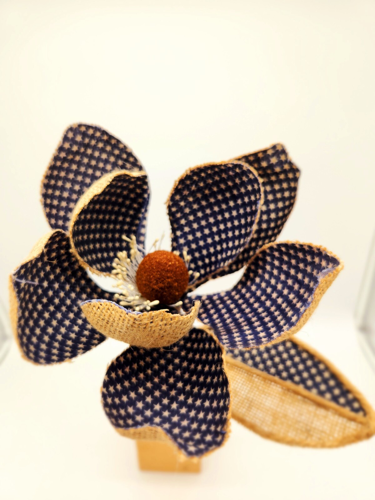 Burlap Patriotic Magnolia Flower Pick Spray Home Decor B828-1 Blue, Navy Blue