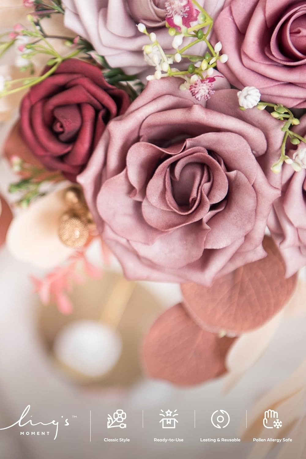 Grand Dusty Rose Faux Flower Box for Elegant Wedding Centerpieces & Bouquets