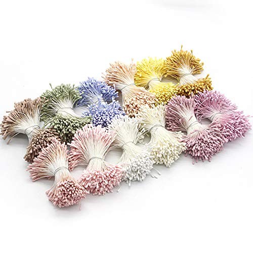 1000 Pcs Artificial Pearl Flower Stamen,Mini Double Heads Mix Color Flower Pi…