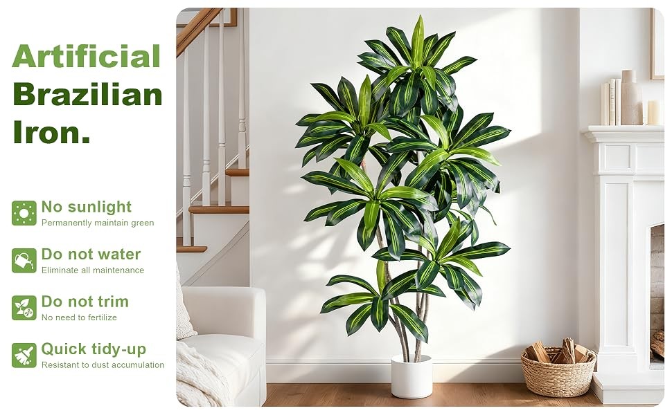 Erimda Artificial Fiddle Leaf Fig Tree 7ft with White Planter Realistic Fiddle