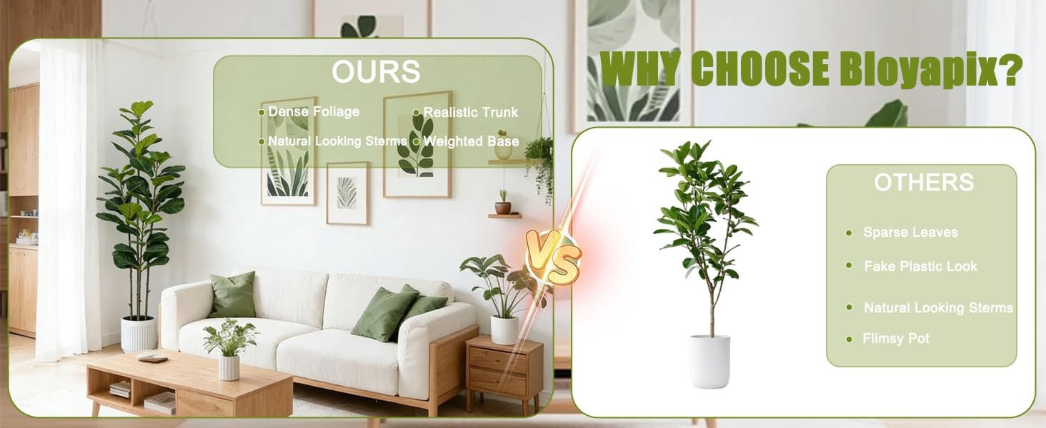 6FT Artificial Fiddle Leaf Fig Tree Four-Trunk, Large Faux Ficus Tree with White