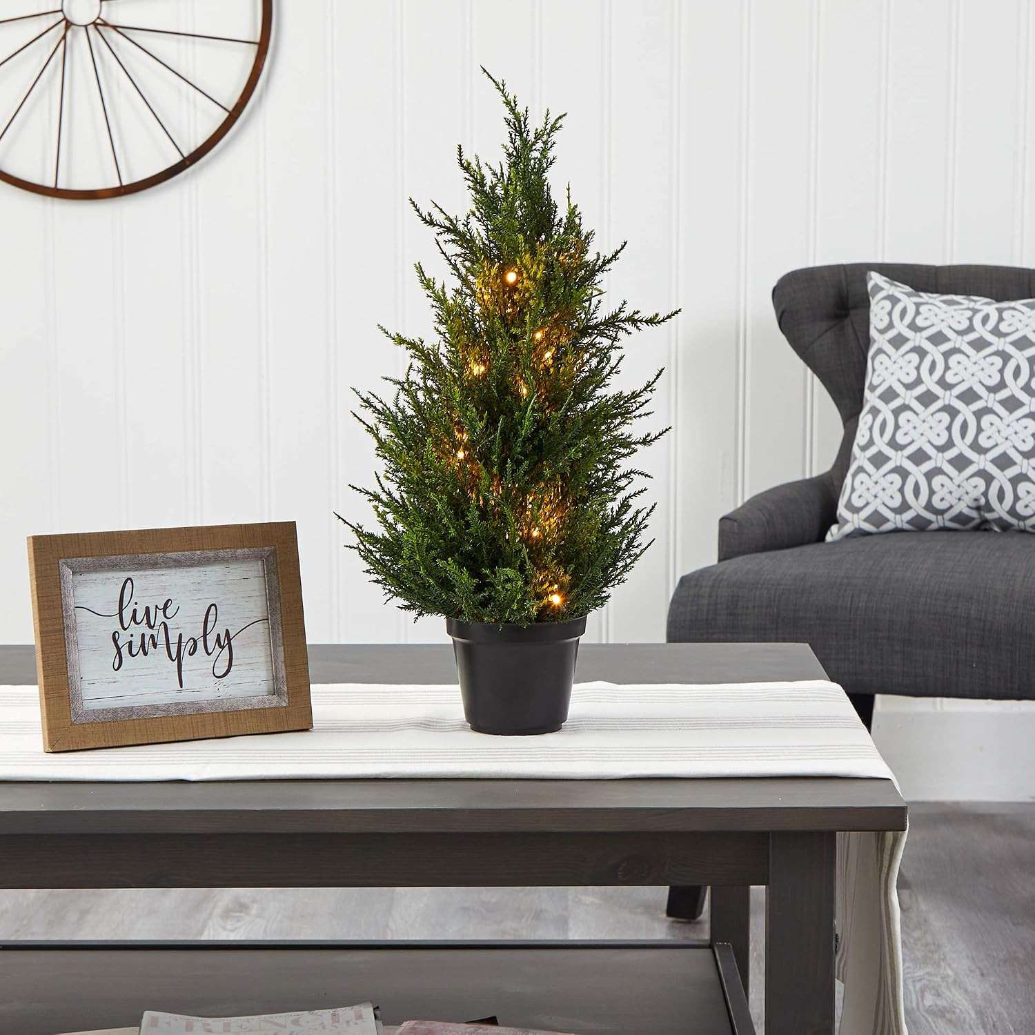 18″ Cedar Artificial Tree with LED Lights – UV Resistant for Indoor/Outdoor Use