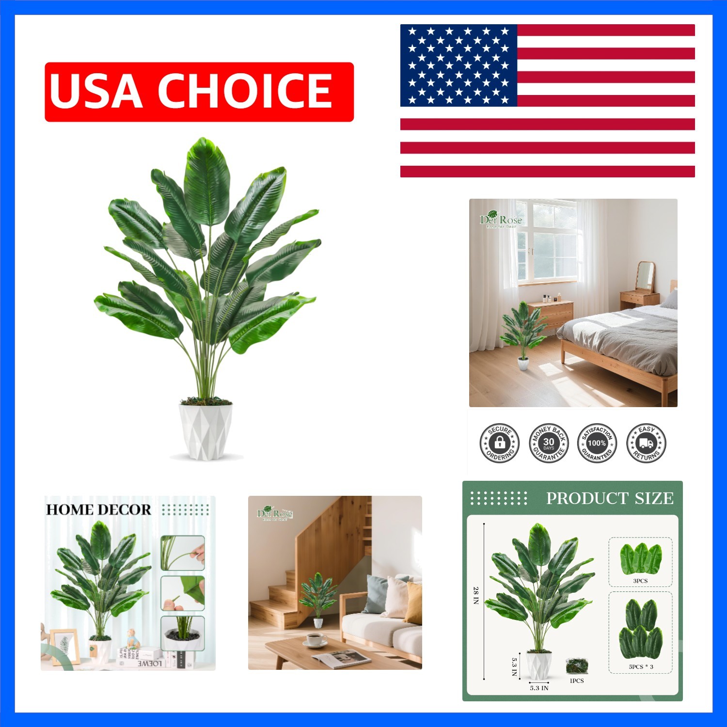 Tall Fake Plants 28″ Artificial Potted Tropical Faux Plants Banana Tree Indoo…