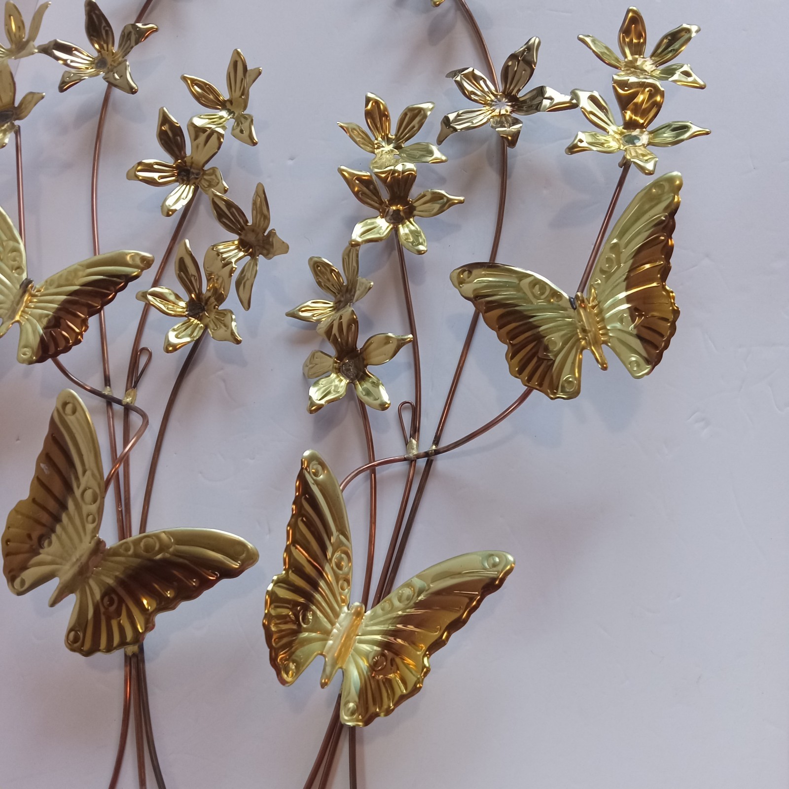 Metal Butterfly Sculptures Wall Hangings Flower Floral Vintage Decor 80s 90s set