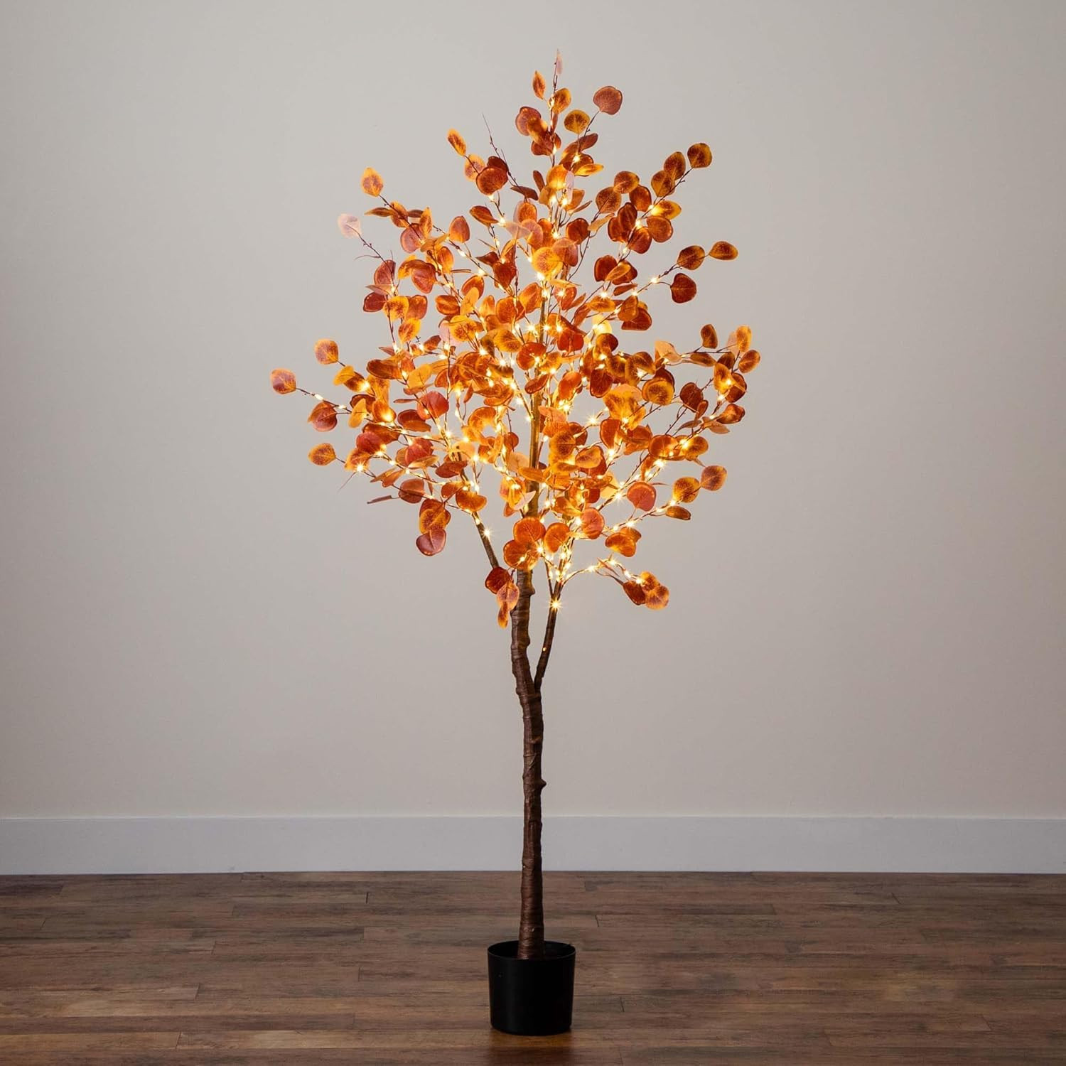 6FT Pre-Lit Faux Eucalyptus Tree with 300 LED Lights for Fall Décor