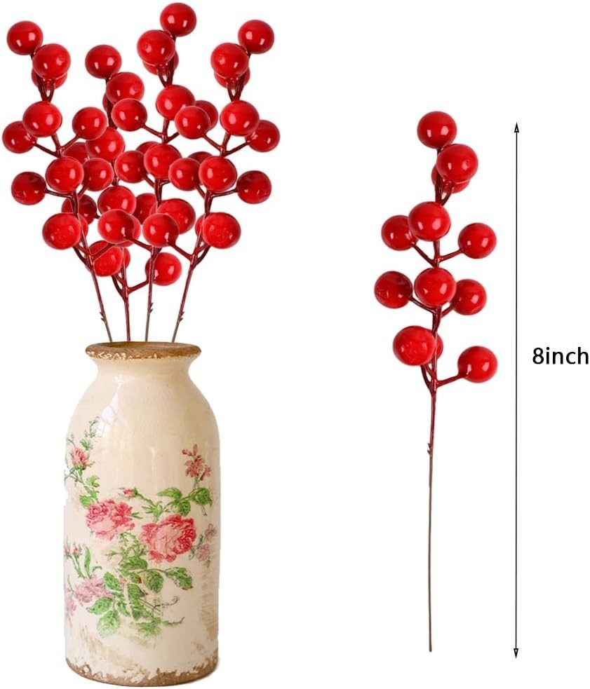 Versatile 8-Inch Artificial Red Berry Stems – Ideal for Christmas & Parties