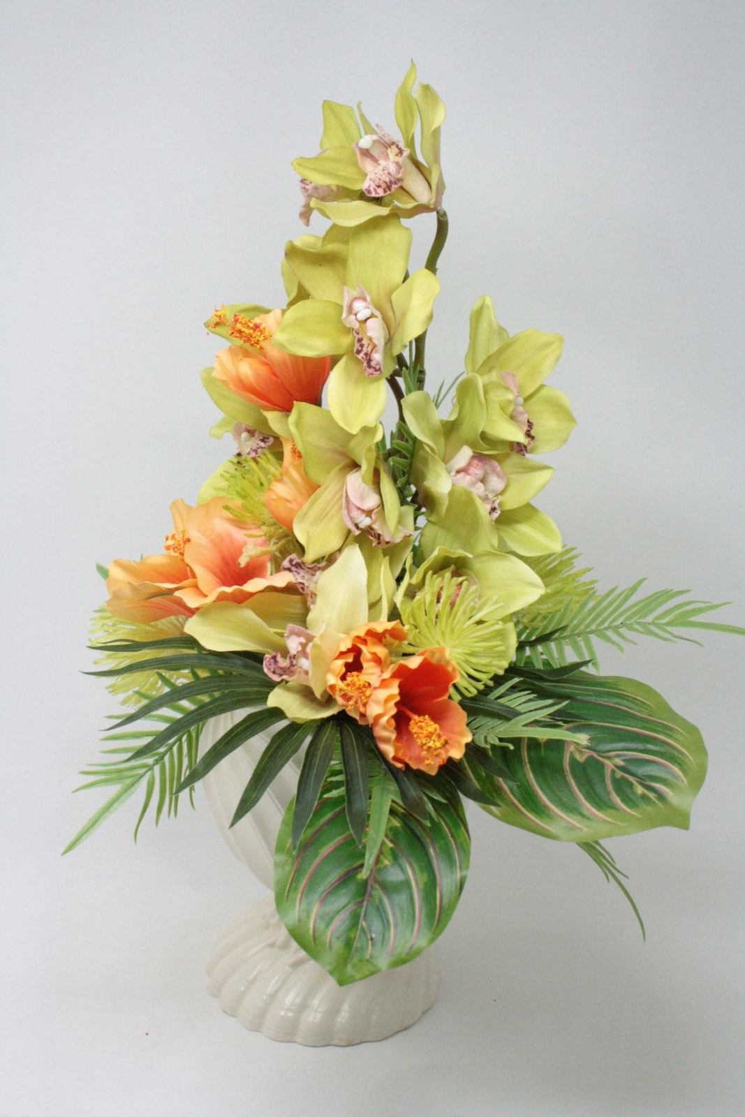 Artificial Tropical Floral Flower Arrangement Centerpiece Shell Vase Lime Green