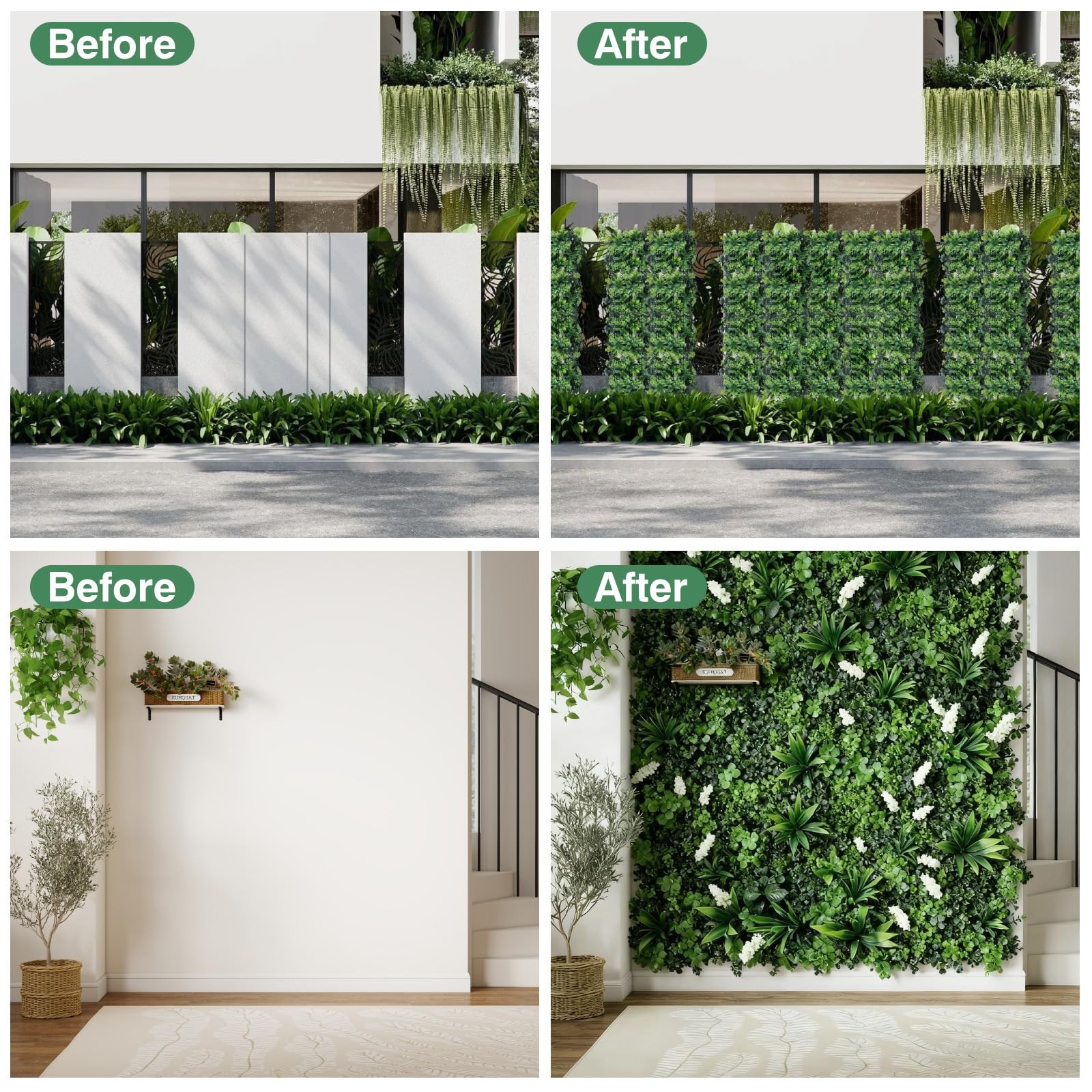12Pcs 10″x10″ Artificial Grass Wall Panels, Privacy Fence Screen Green Decor …
