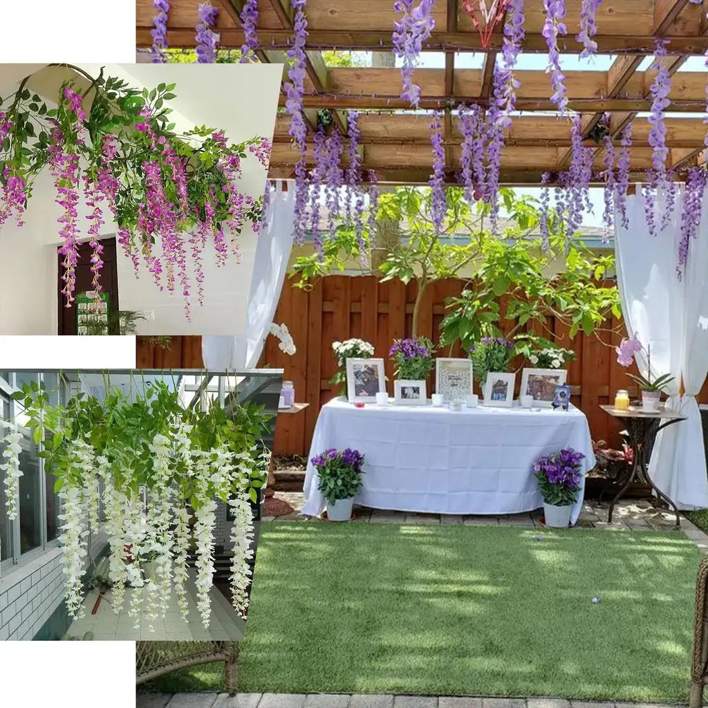 Artificial Wisteria Vine Garland Fake Flower Plants Garden Wedding Hanging Decor