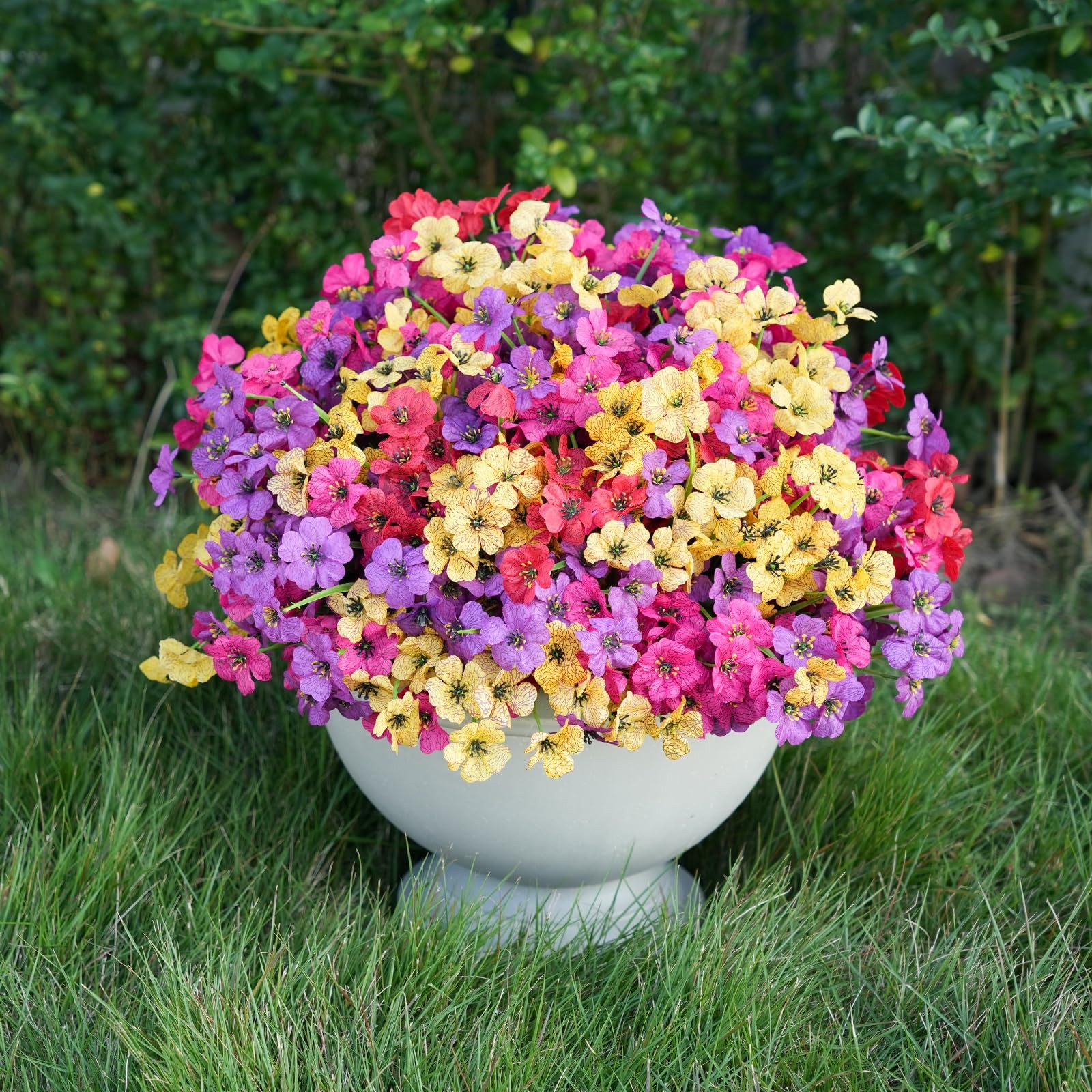 24 Bundles Artificial Flowers Outdoor Faux Plants UV Resistant Silk Plastic Gard