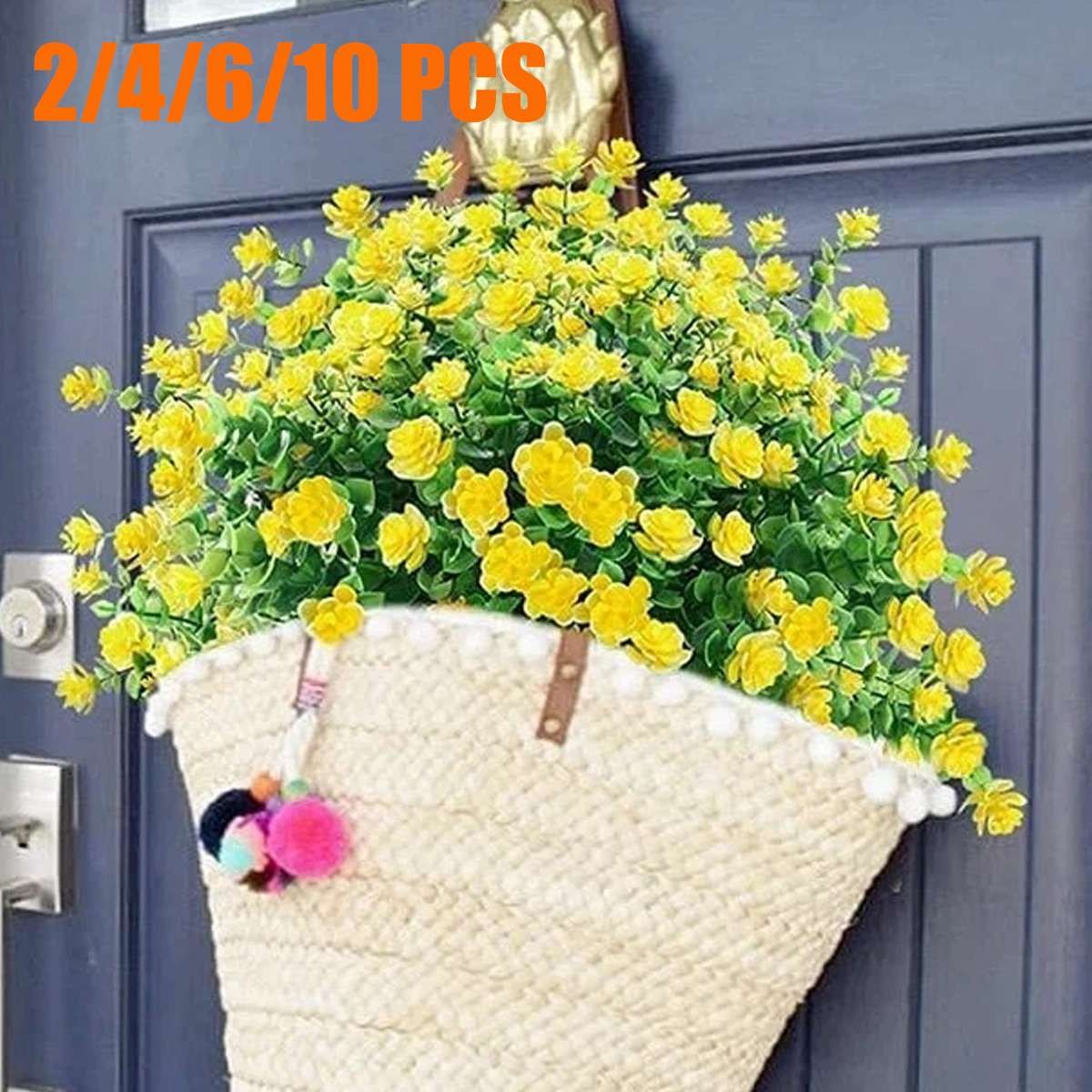 LOT Yellow Artificial Flowers UV Resistant Boxwood Fake Plants Shrubs Decor new